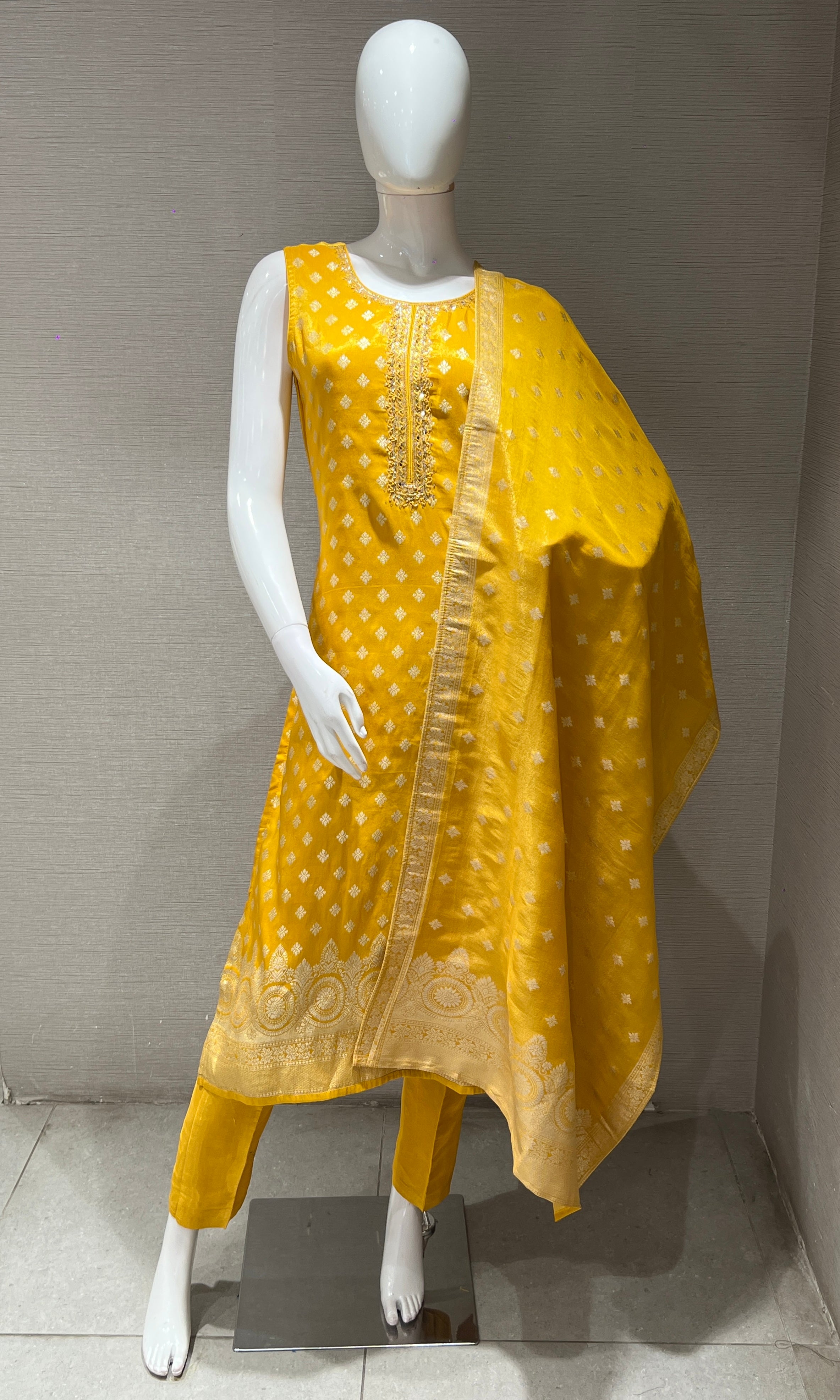 Mustard Yellow BANARASI Embroidered Kurta Set
