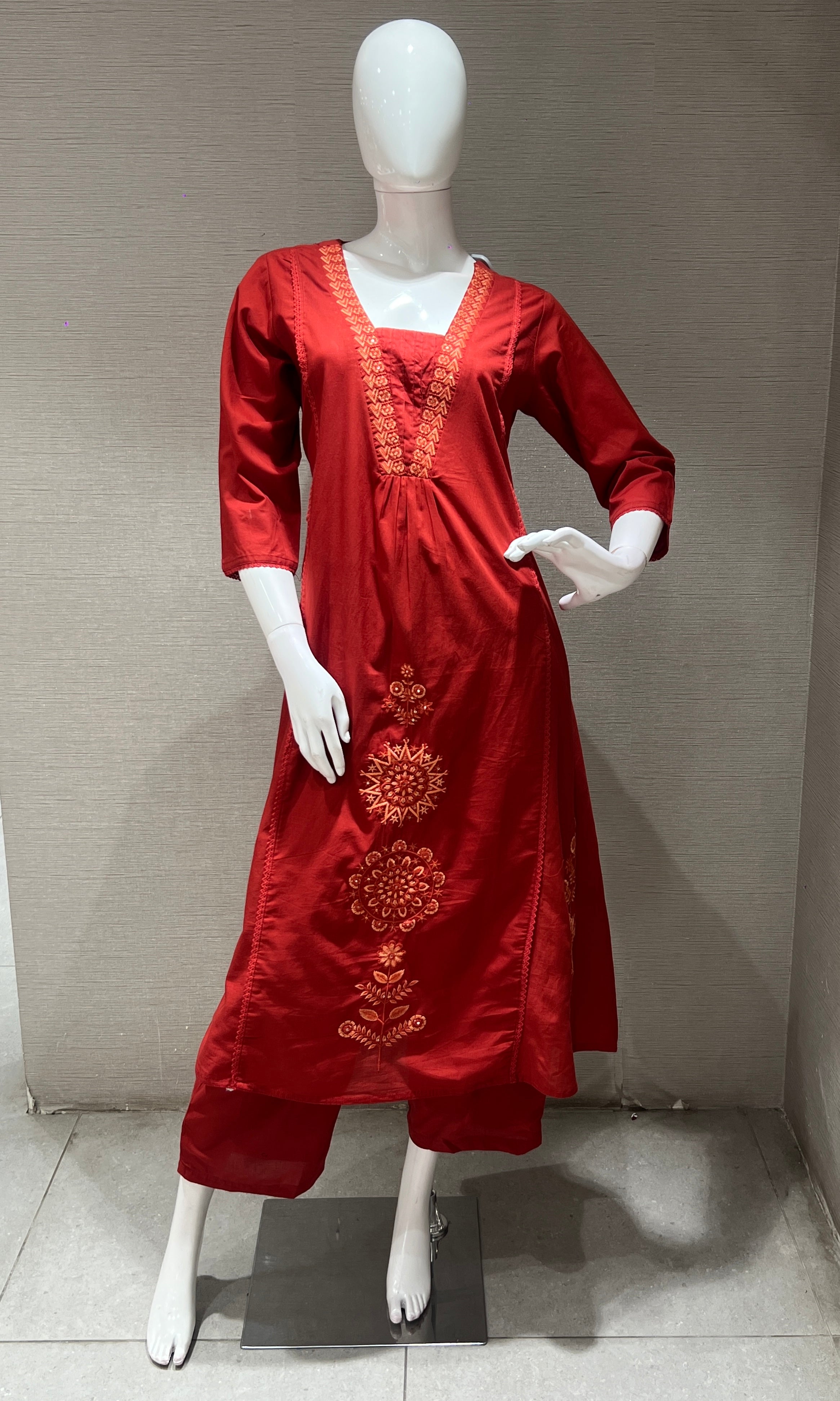 Rust EMBROIDERED kurta set WITH DUPATTA