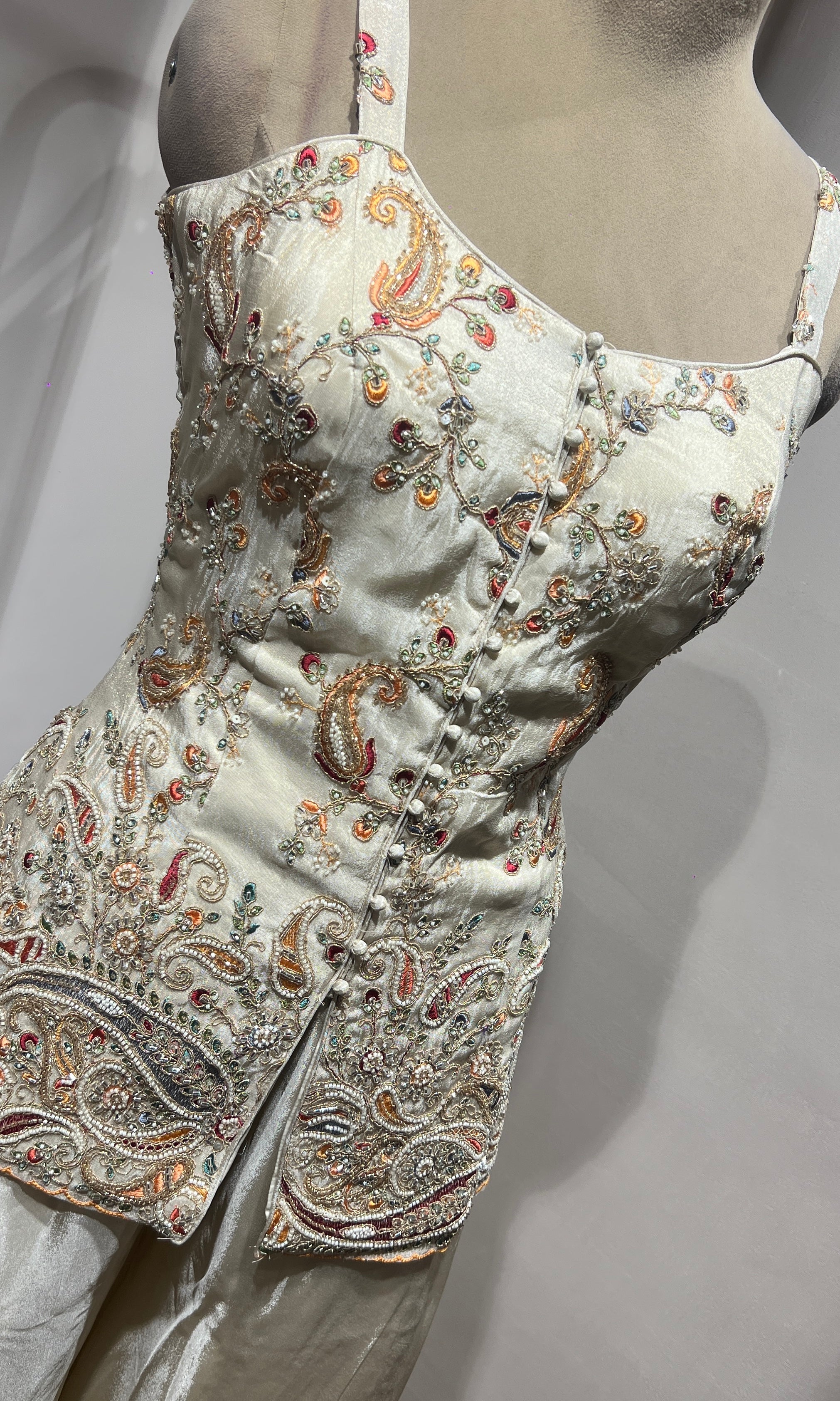 Cream Embroidered Palazzo Ensemble
