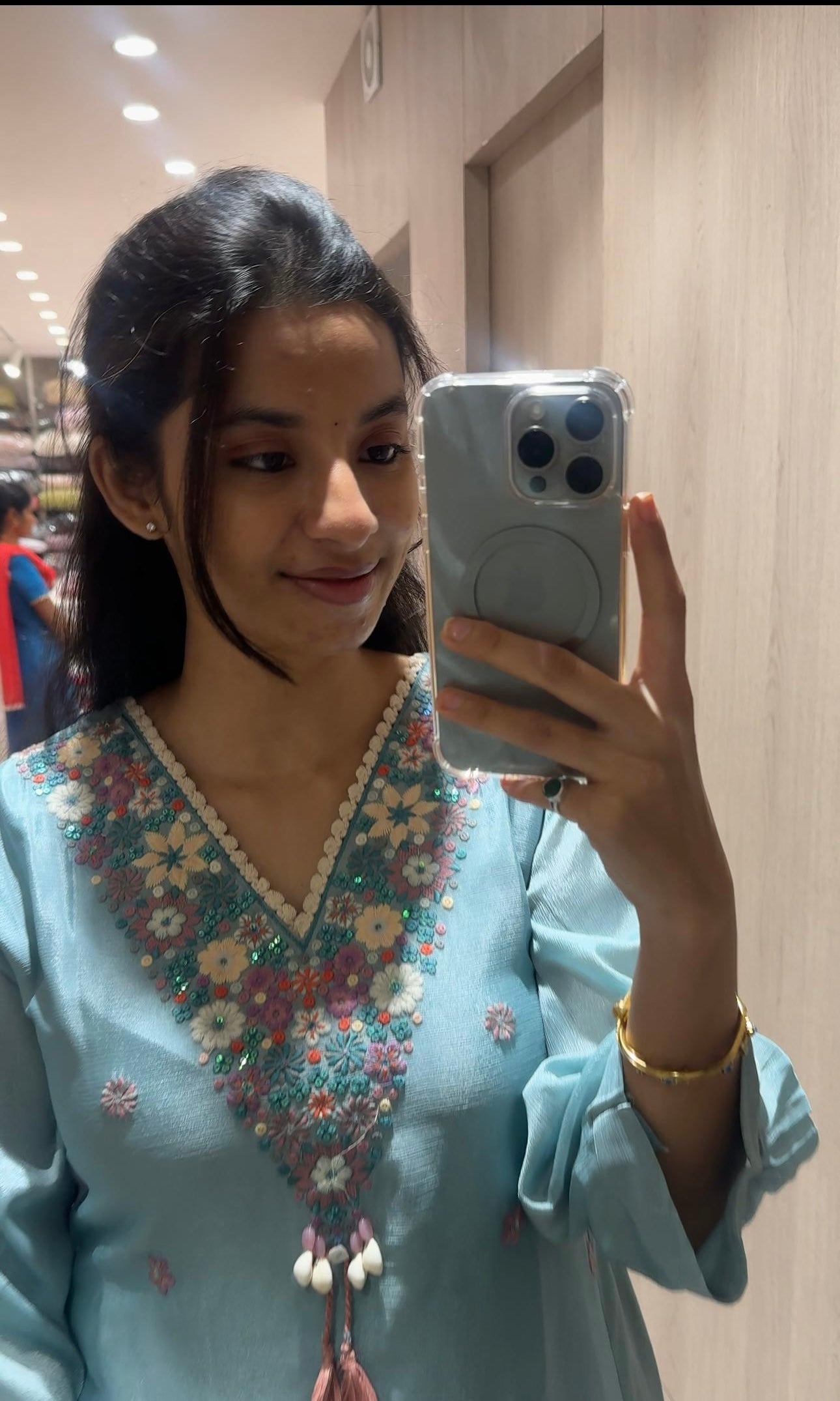 Pastel Blue co ord set with floral embroidery