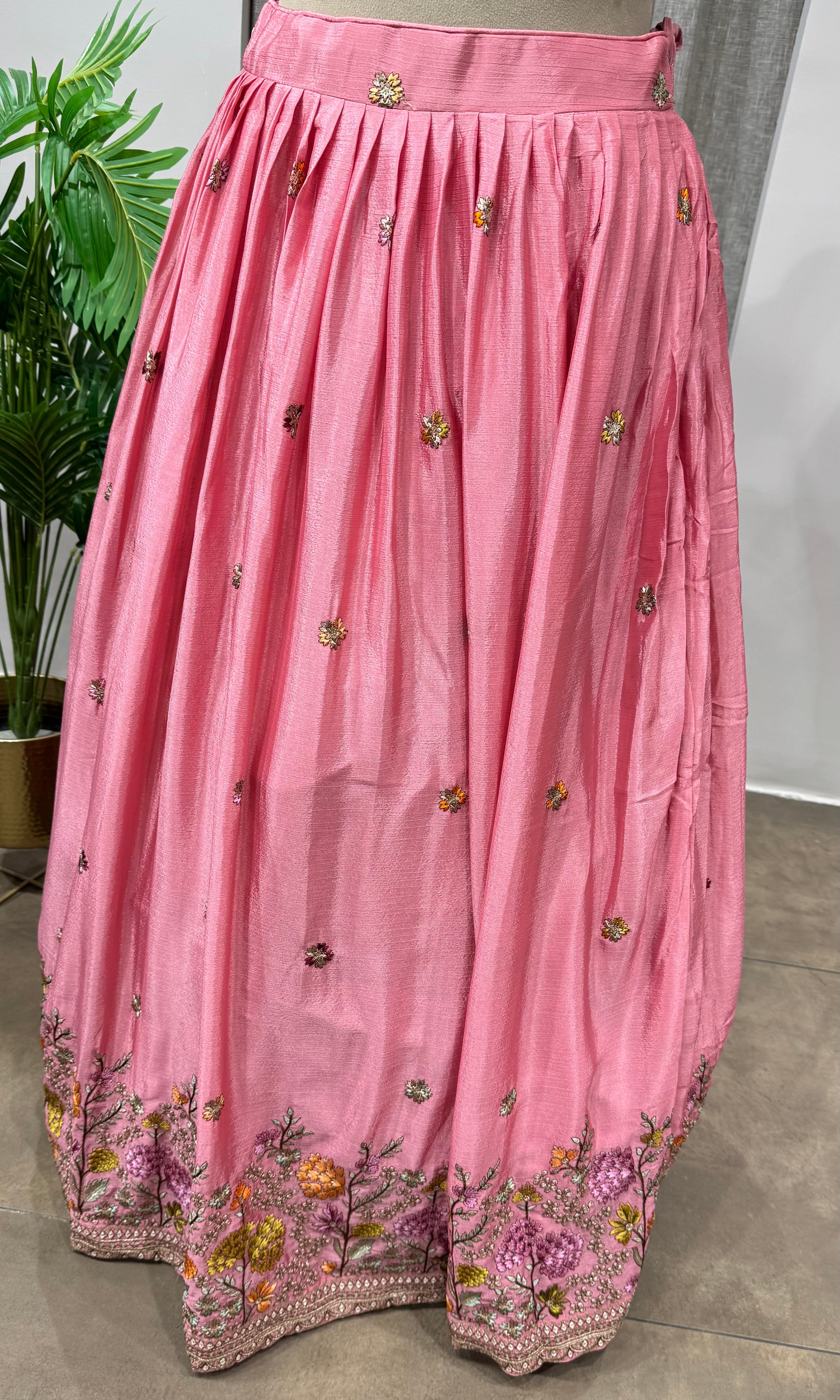 Pink Organza Embroidered Bridal Lehenga