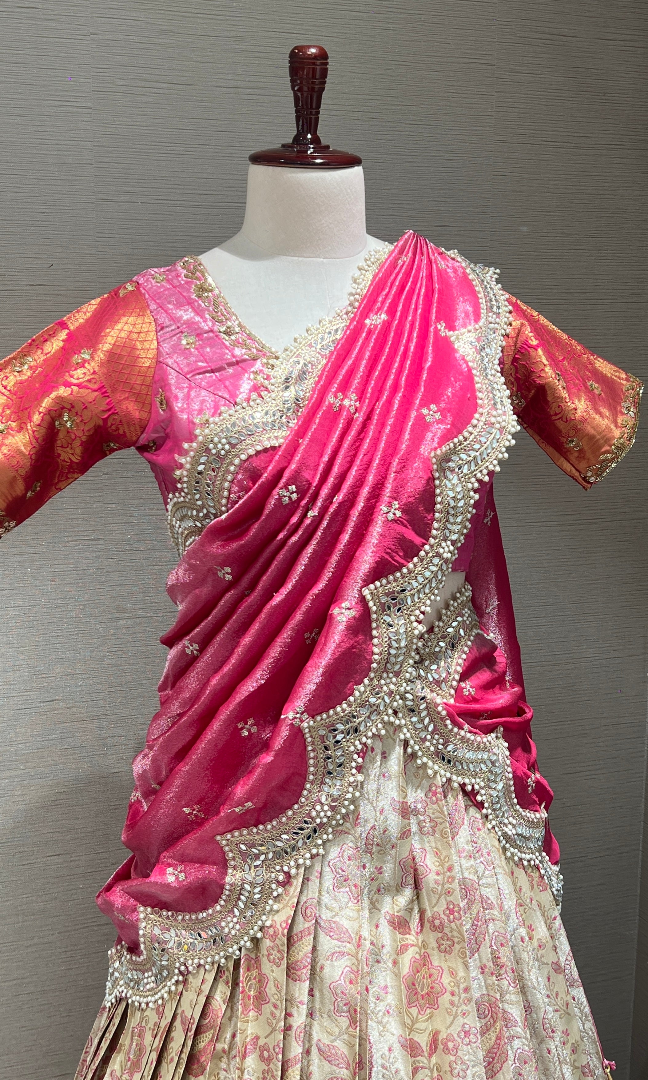 Pink Embellished Lehenga in Gold Border