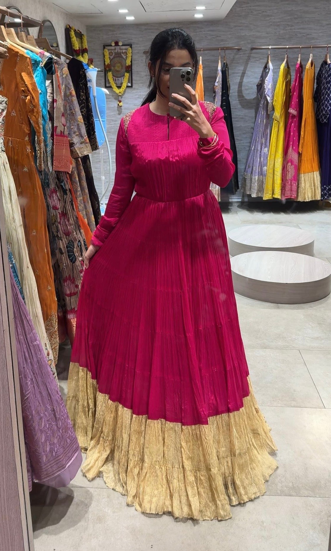 Pink Anarkali GOWN WITH GOLD BORDER