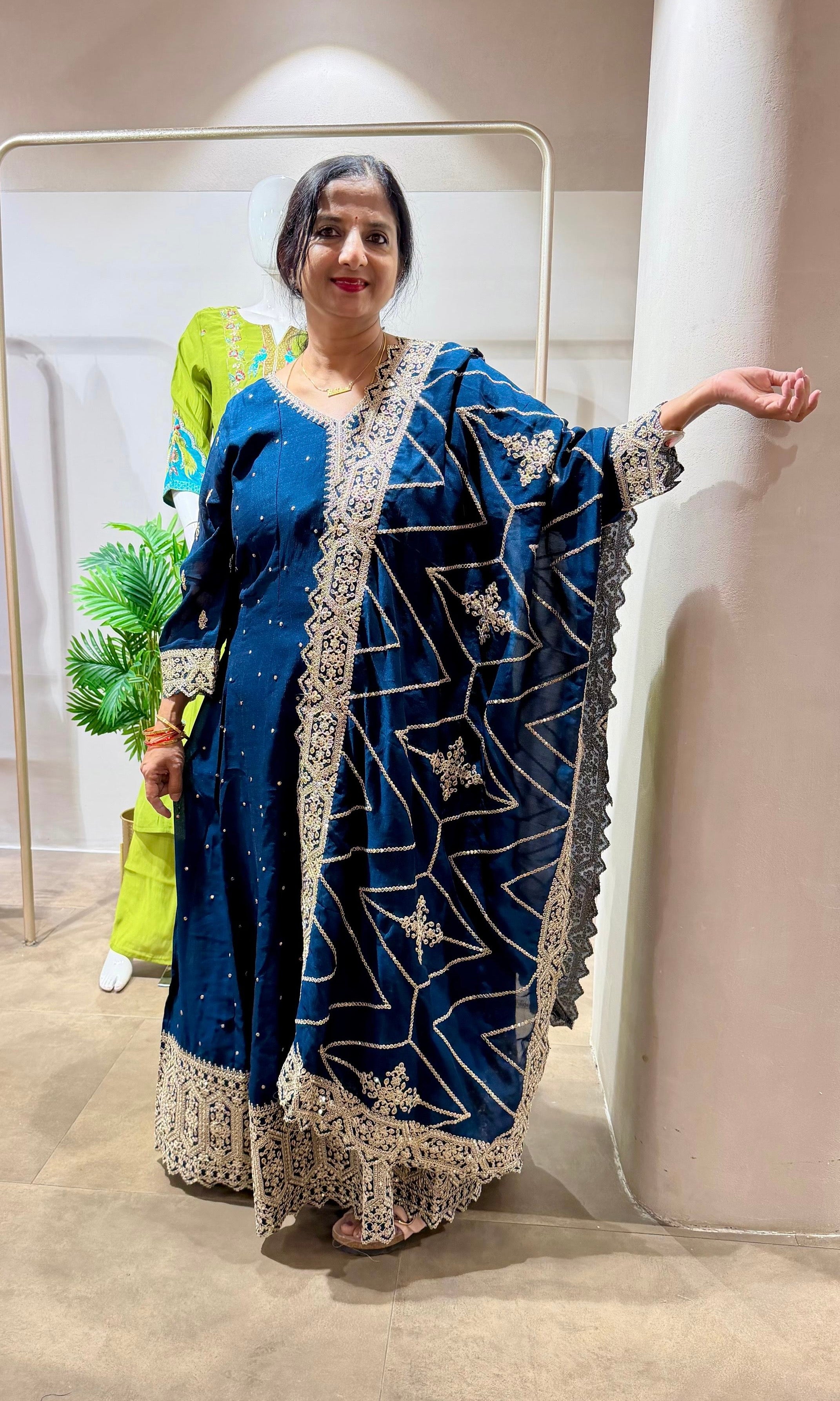 Royal Blue Embroidered ANARKALI Set