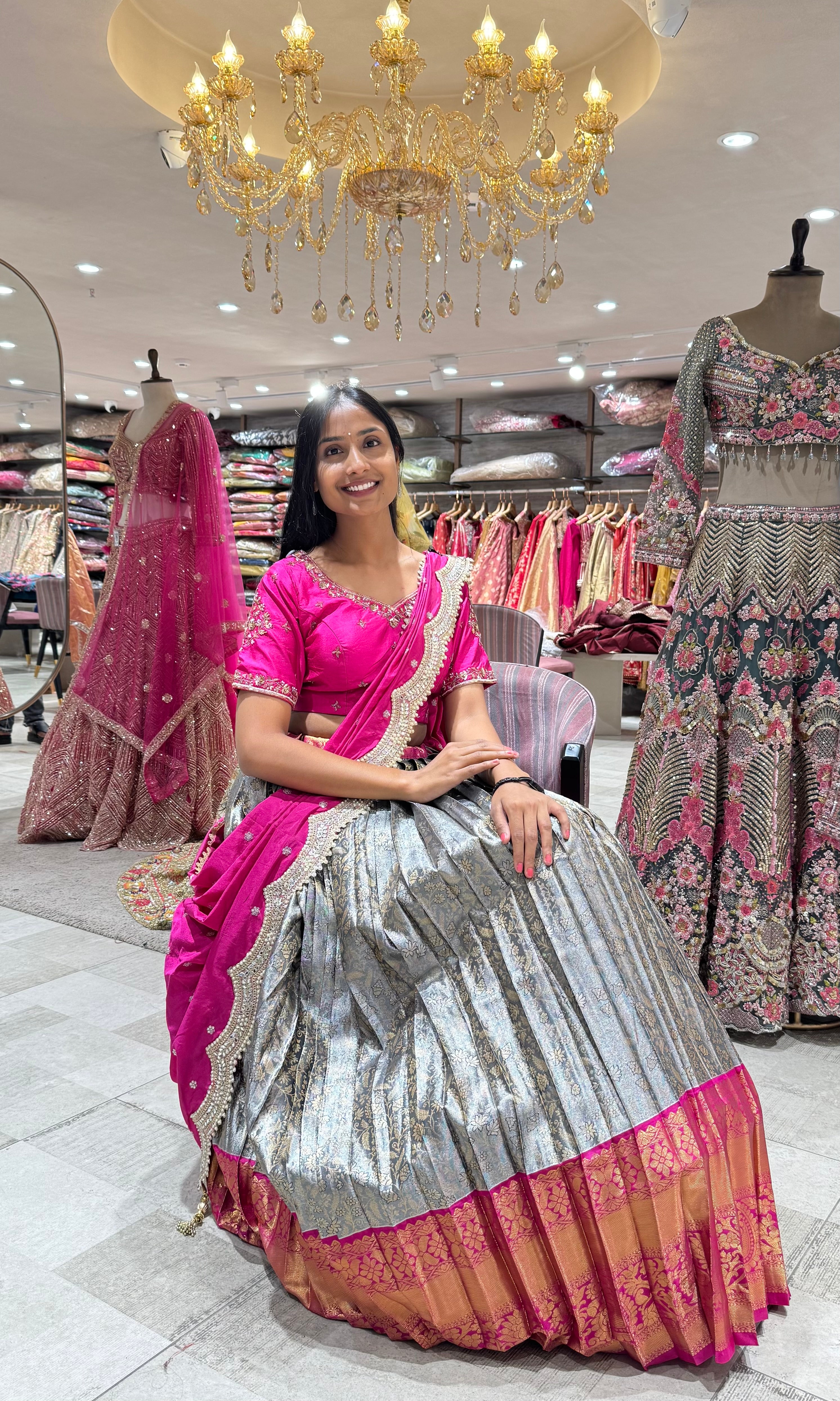 PINK AND GREY EMBROIDERED LEHENGA