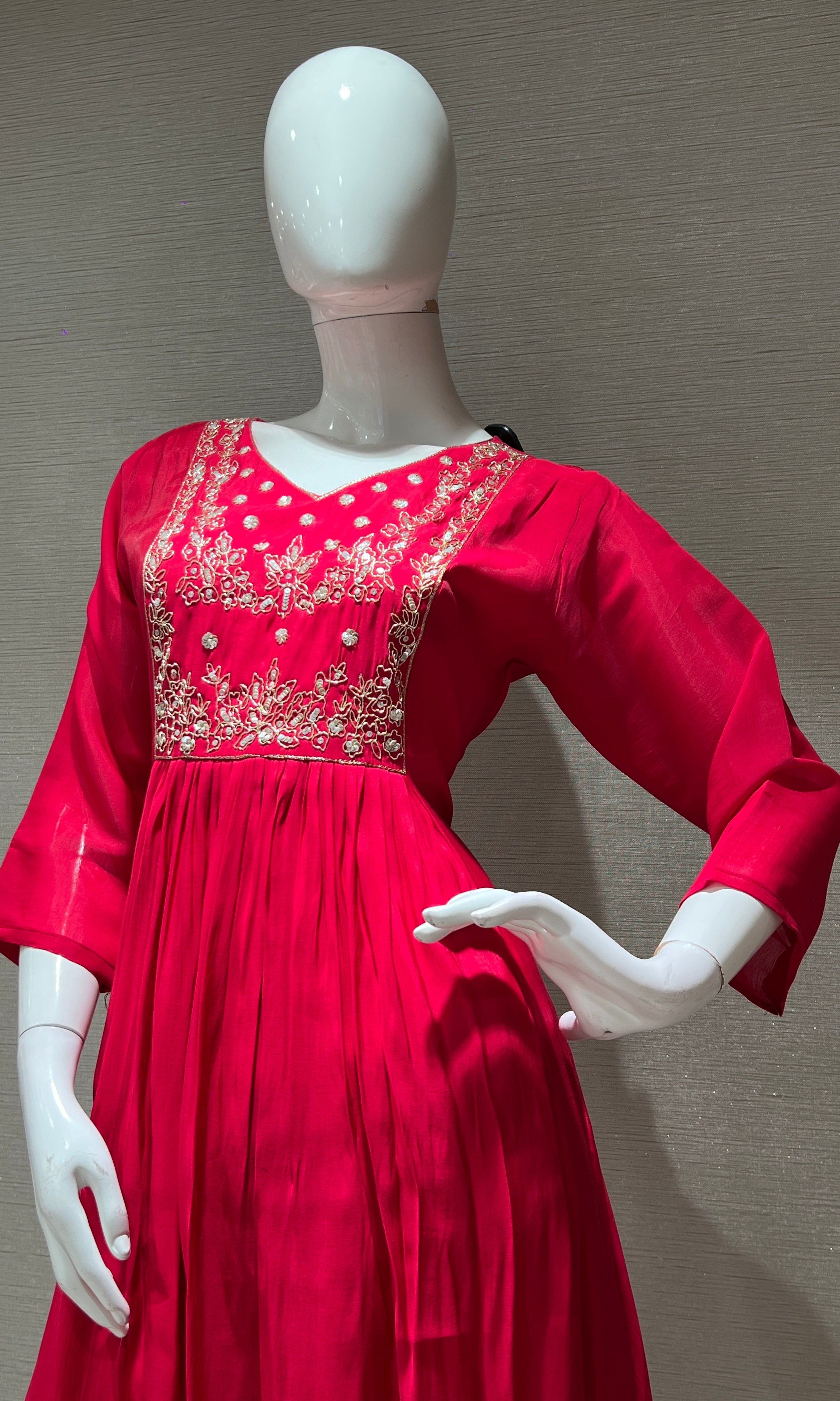 Rani pink MUL CHANDERI kurta set