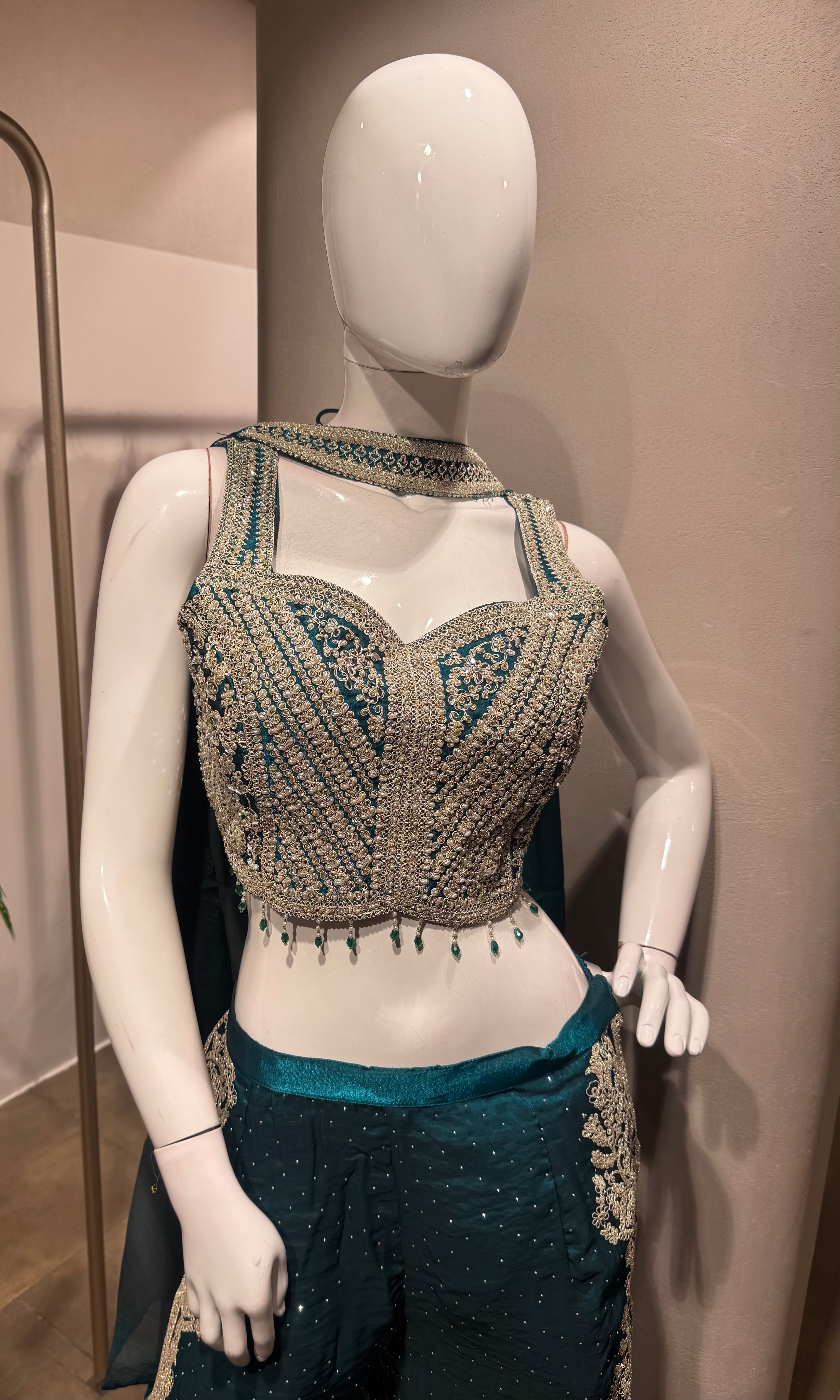 GREEN Sequins Crop Top PALAZZO SET