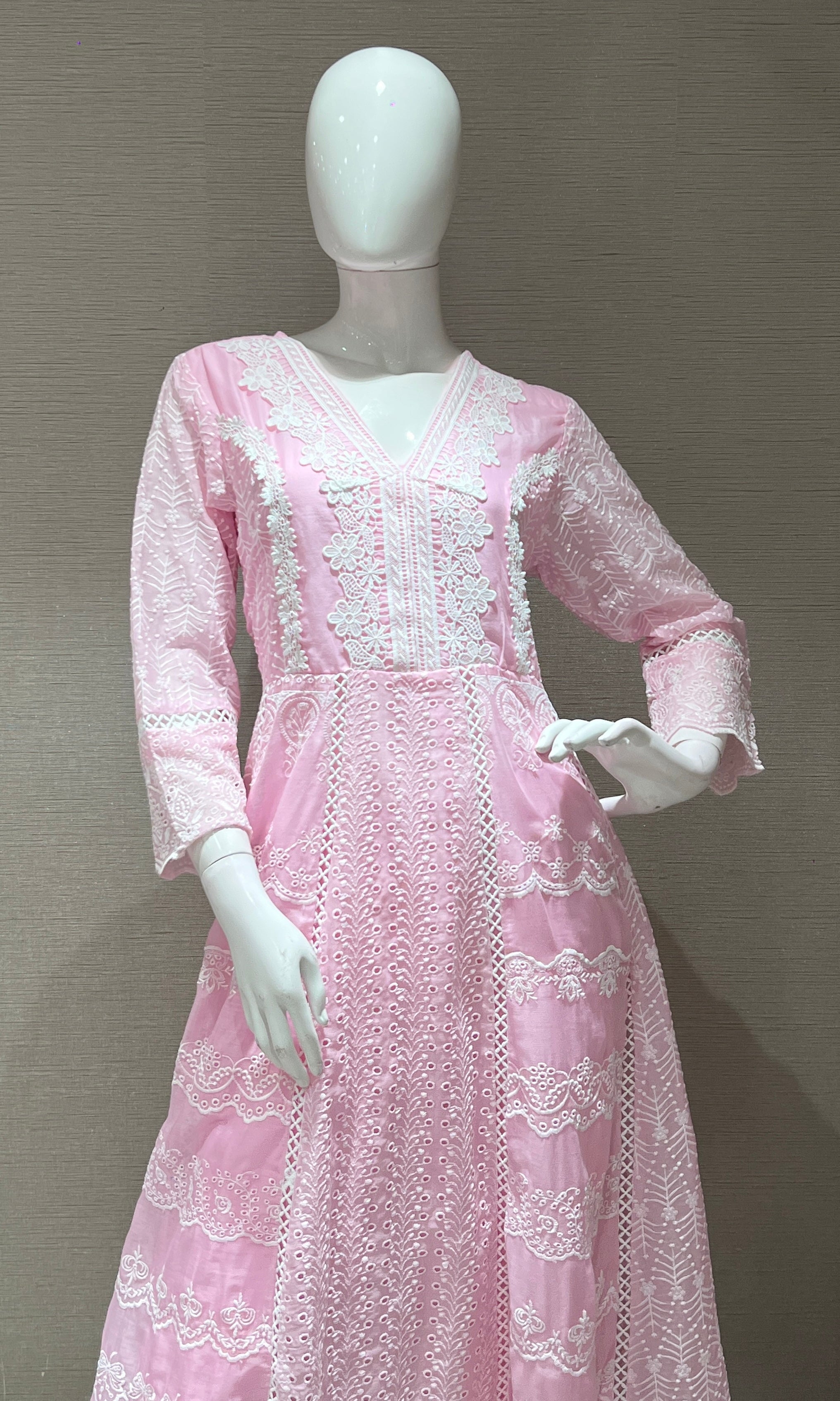 baby pink Chikankari Anarkali kurta set