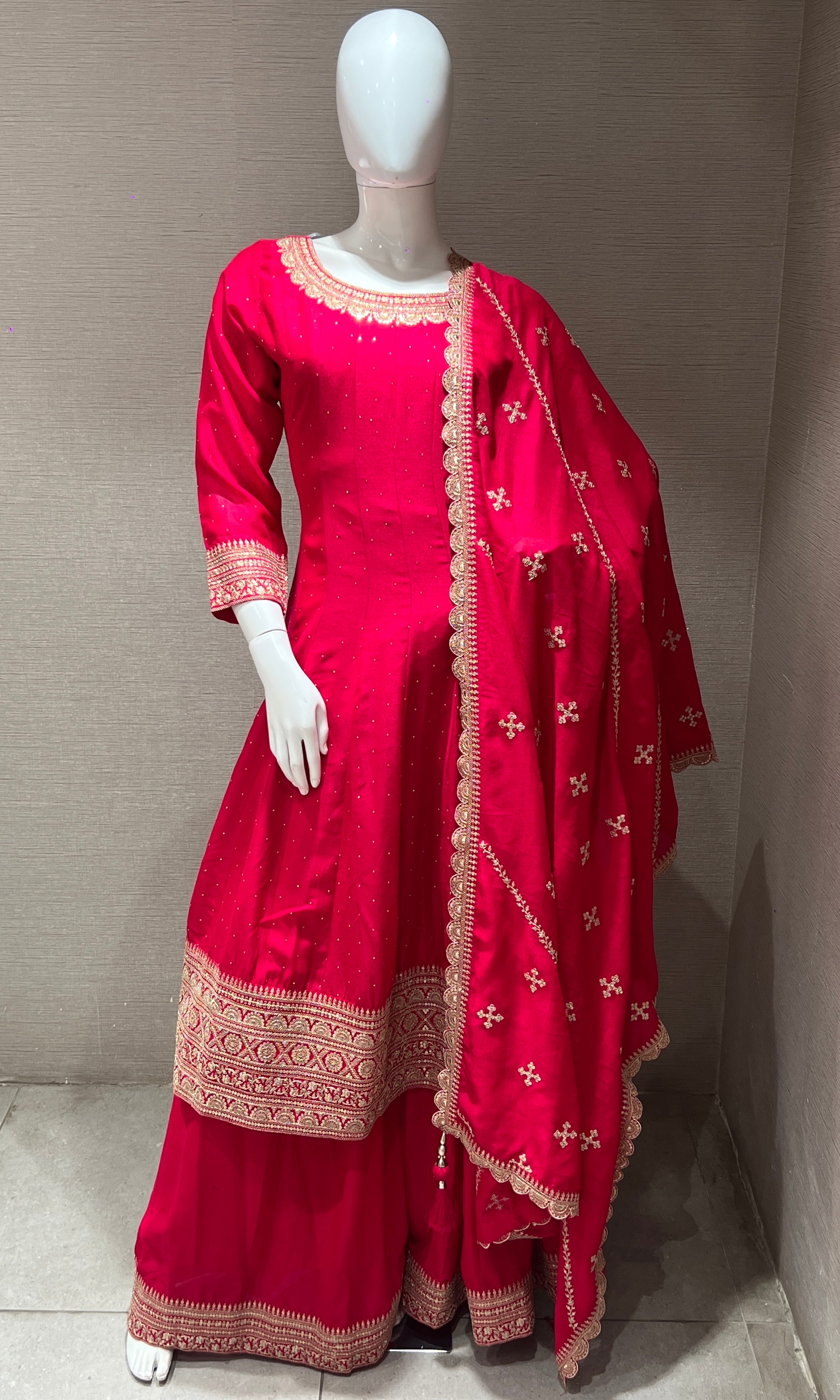 Pink Anarkali kurta set with palazzo pants
