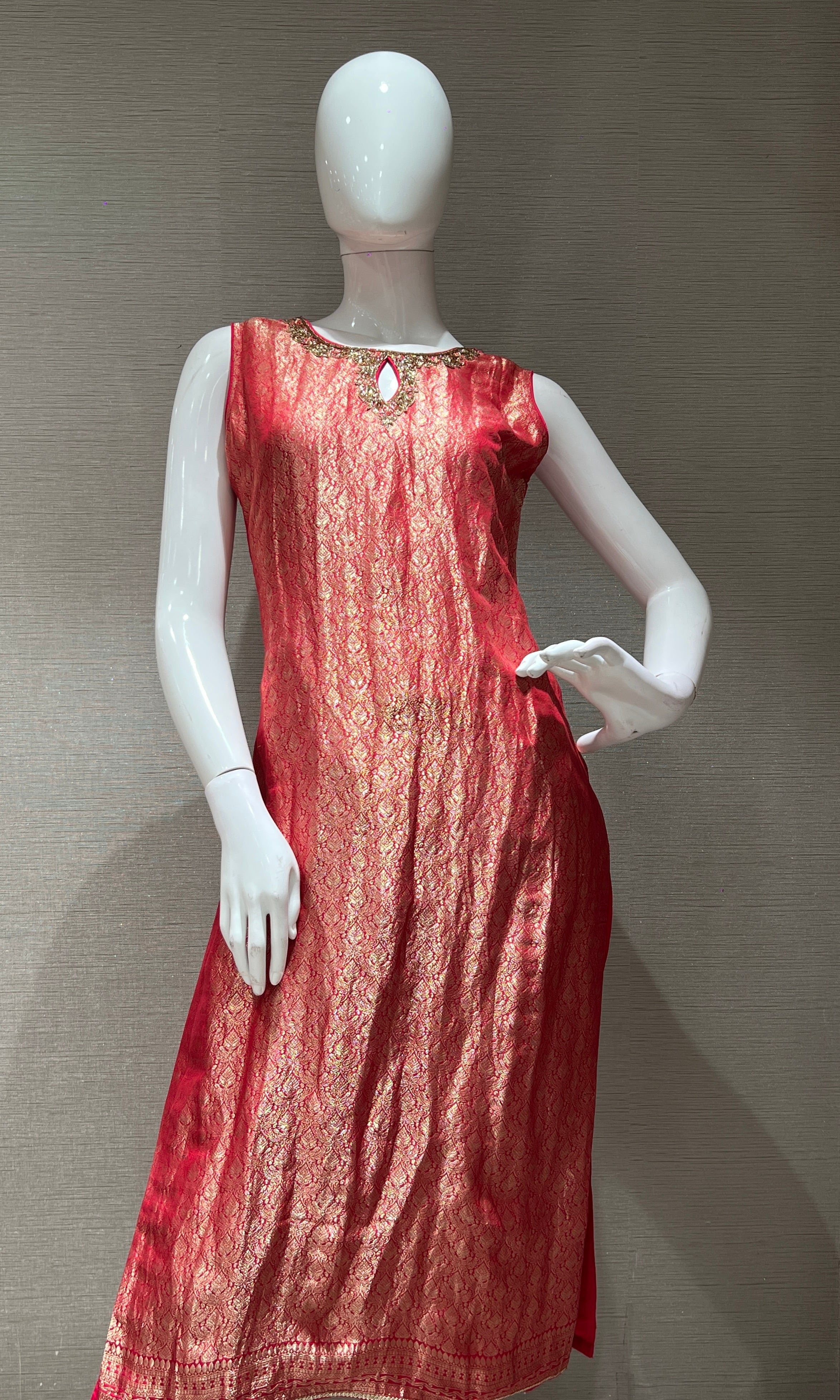 red and gold kurta set with dupatta