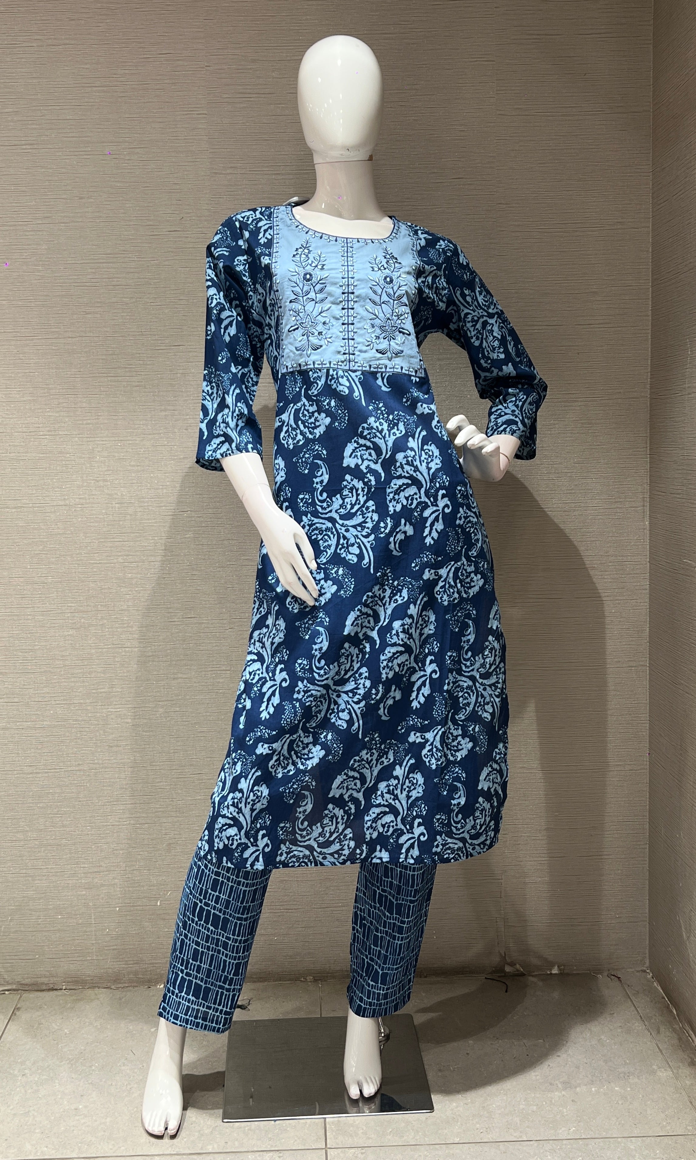 Navy blue PRINTED kurta set