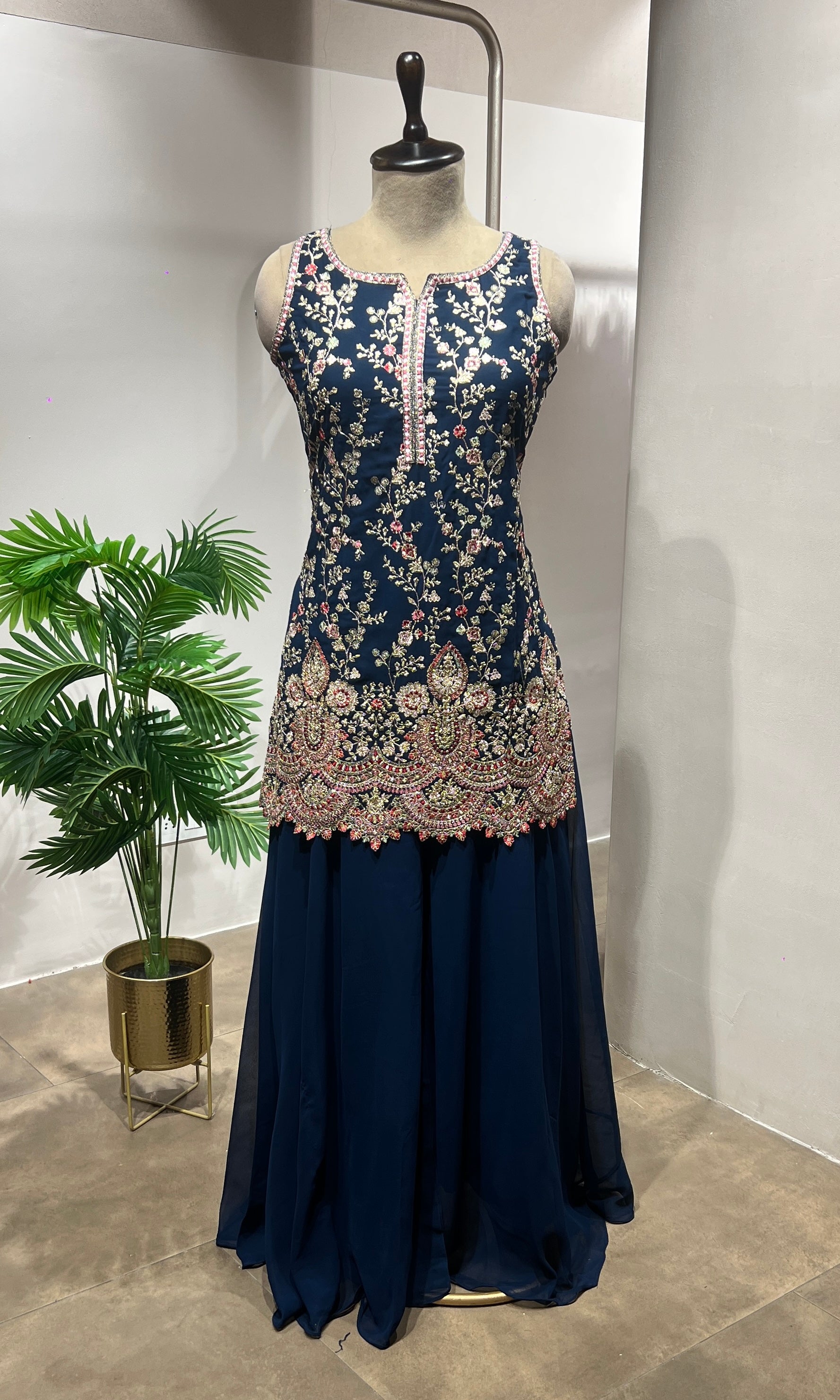 Blue Sequin & Zari Embroidered Sharara Suit