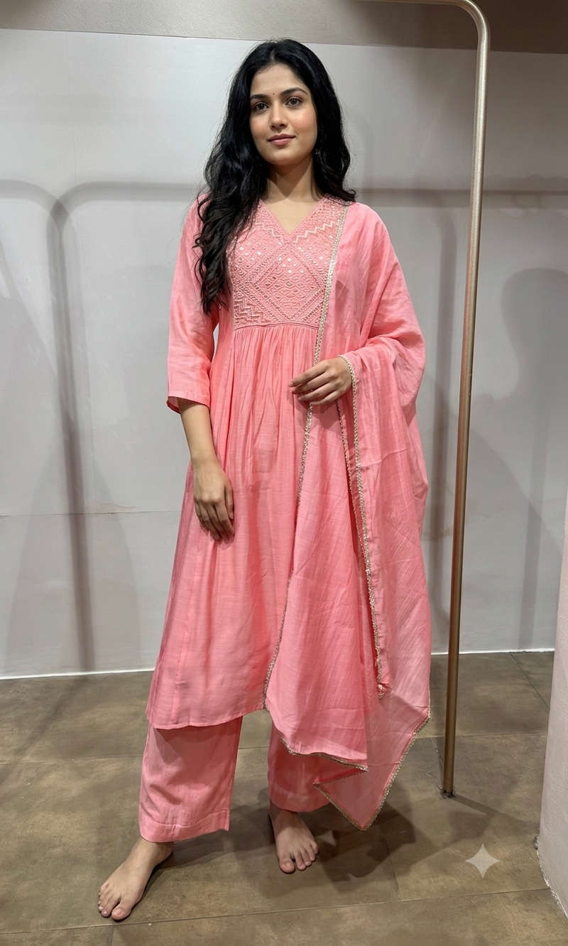 blush pink mul chanderi kurta set