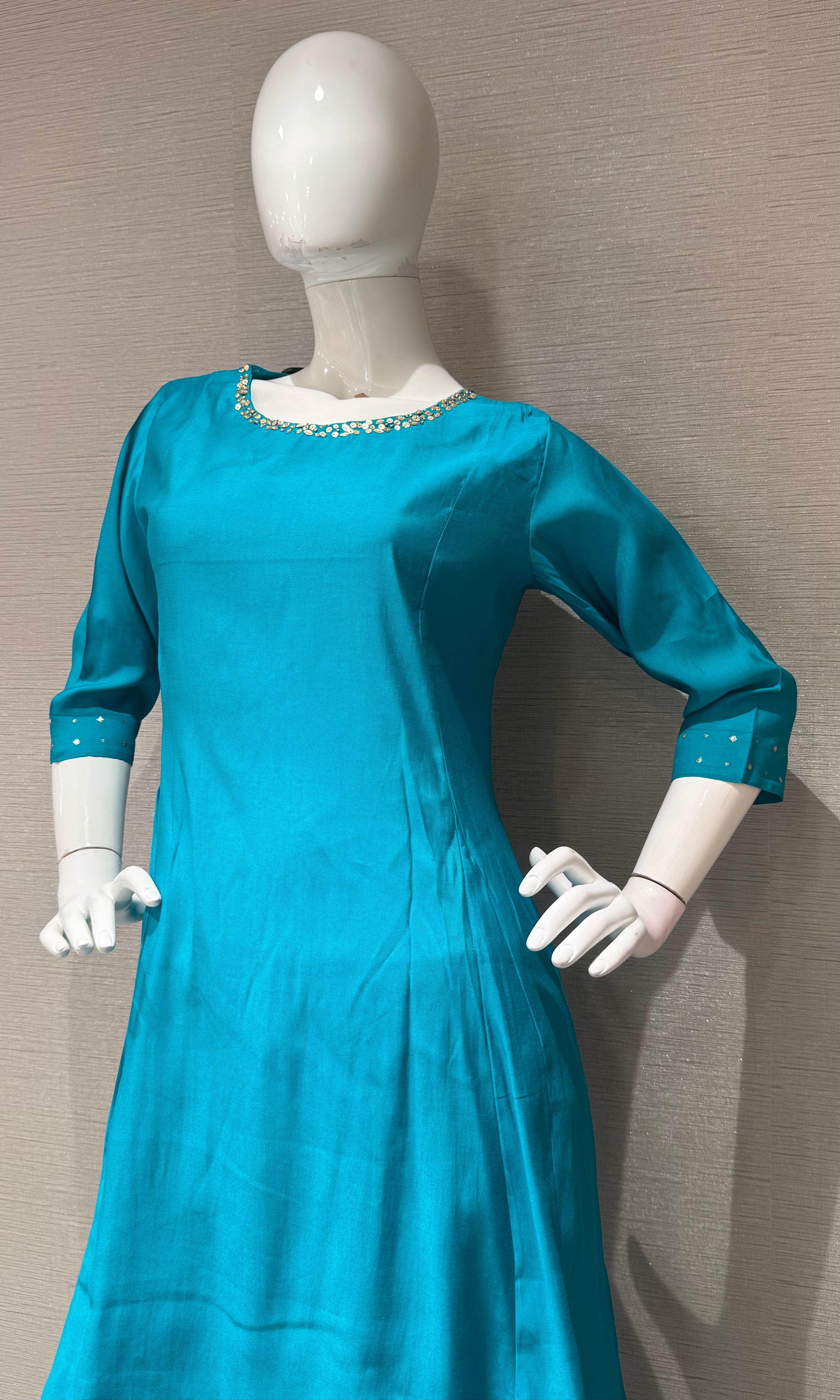 Rama Kurta Set with Flared Palazzo Pants With Cream Dupatta