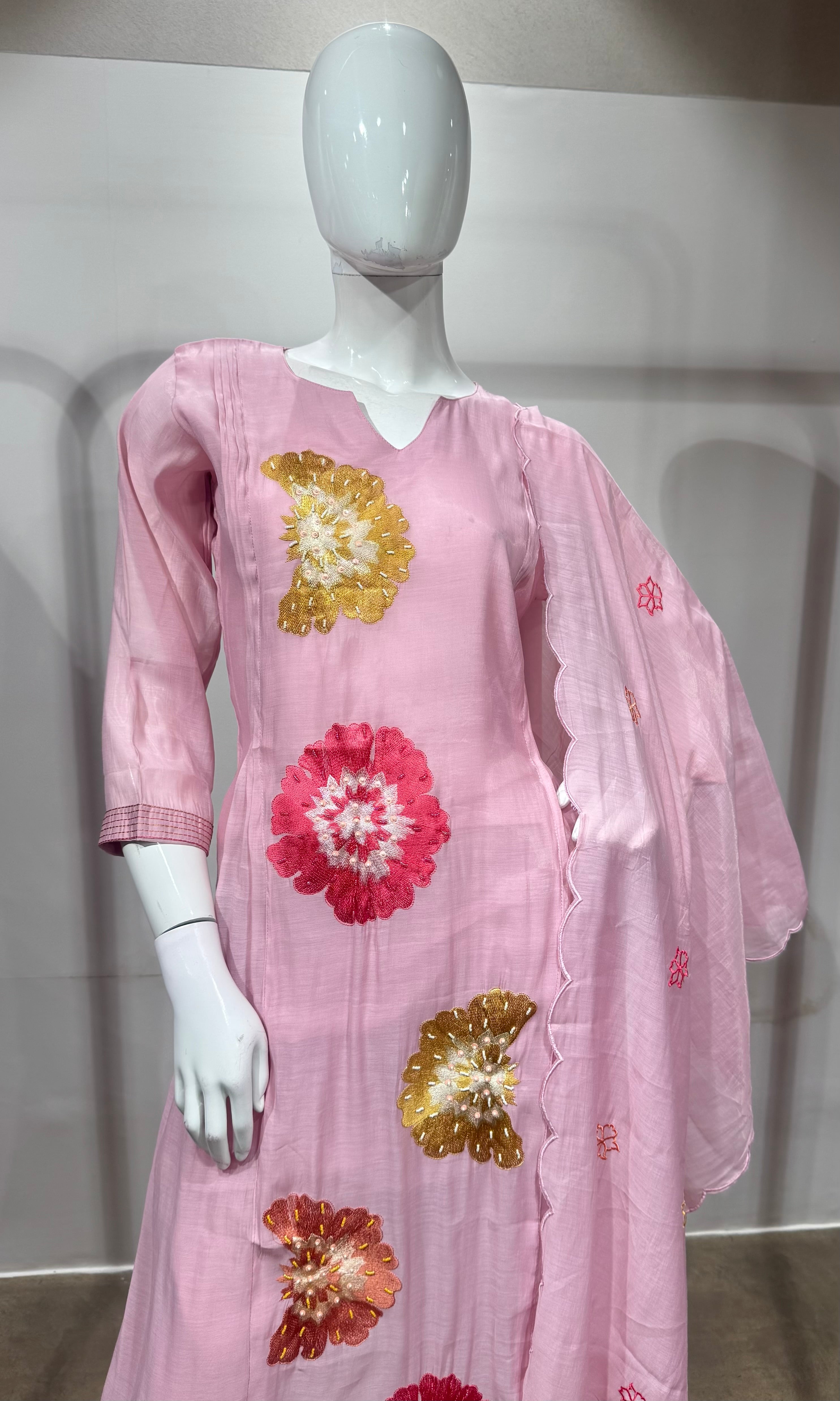 Pink Floral Printed Kurta Set