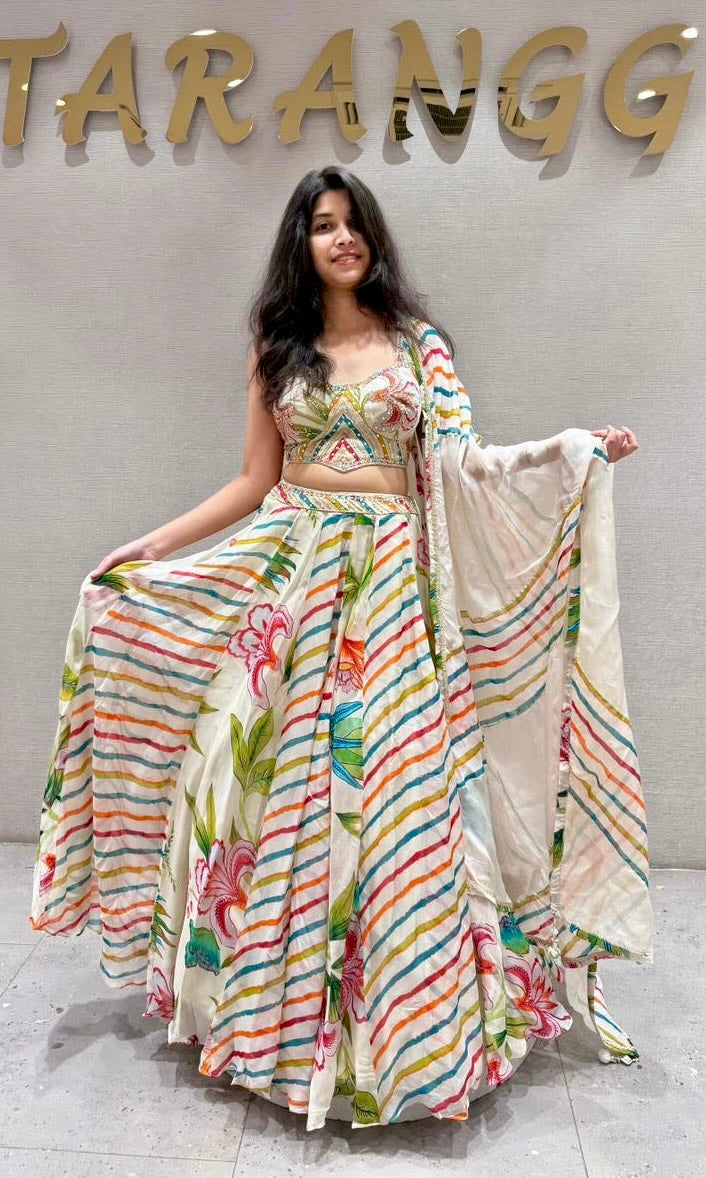 Rainbow Stripe Floral Lehenga