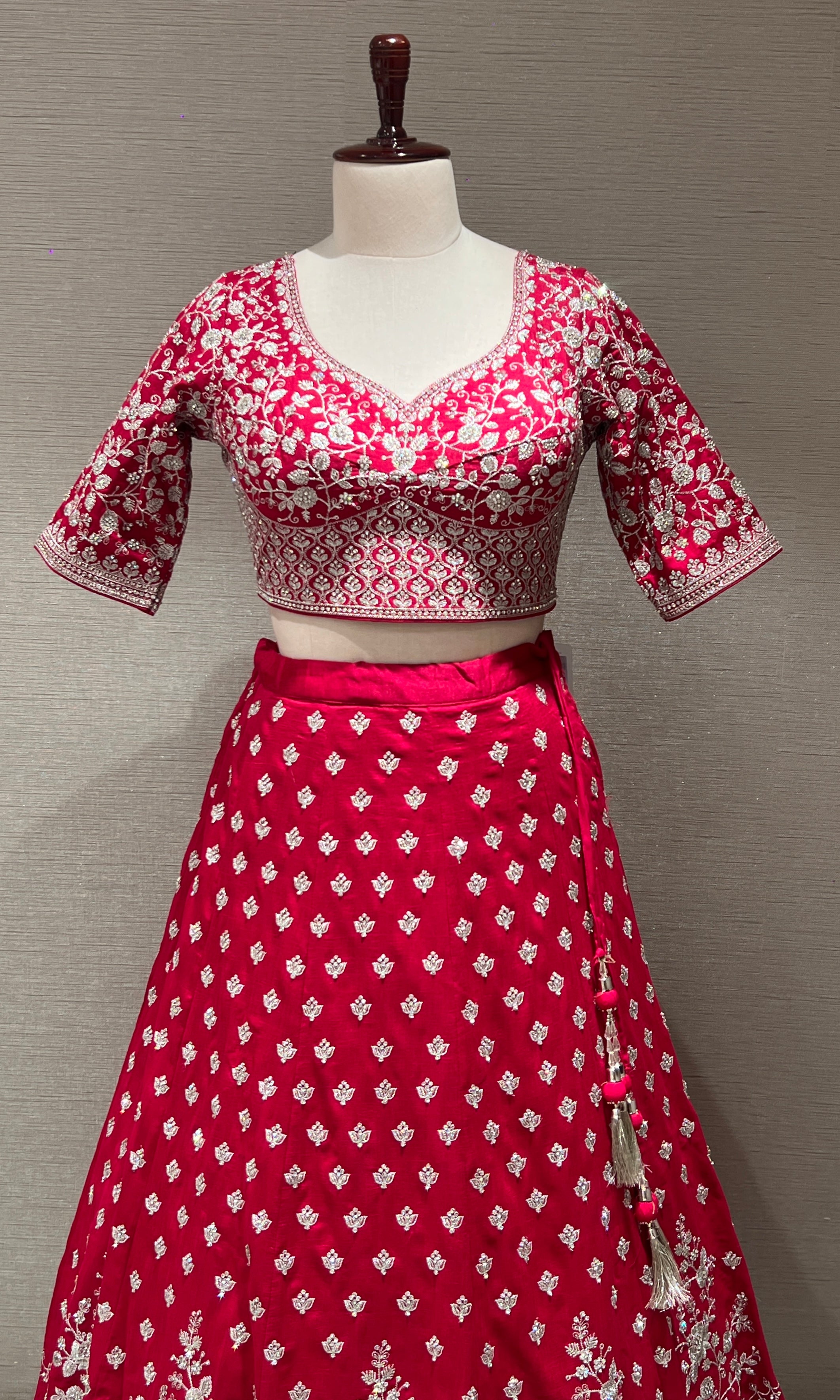 Rani pink intricate zari and sequence LEHENGA