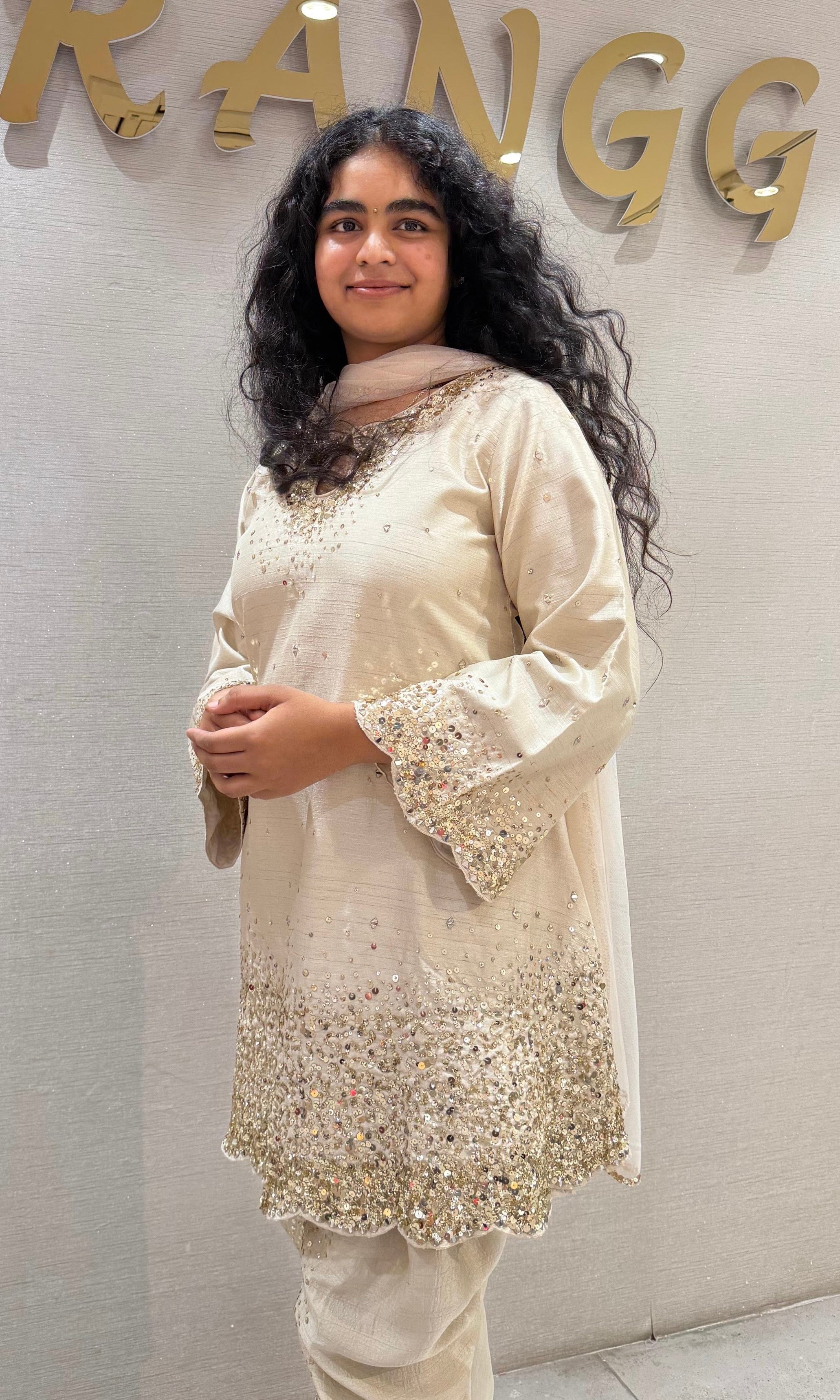 cream and gold raw silk patiala with gold detailing