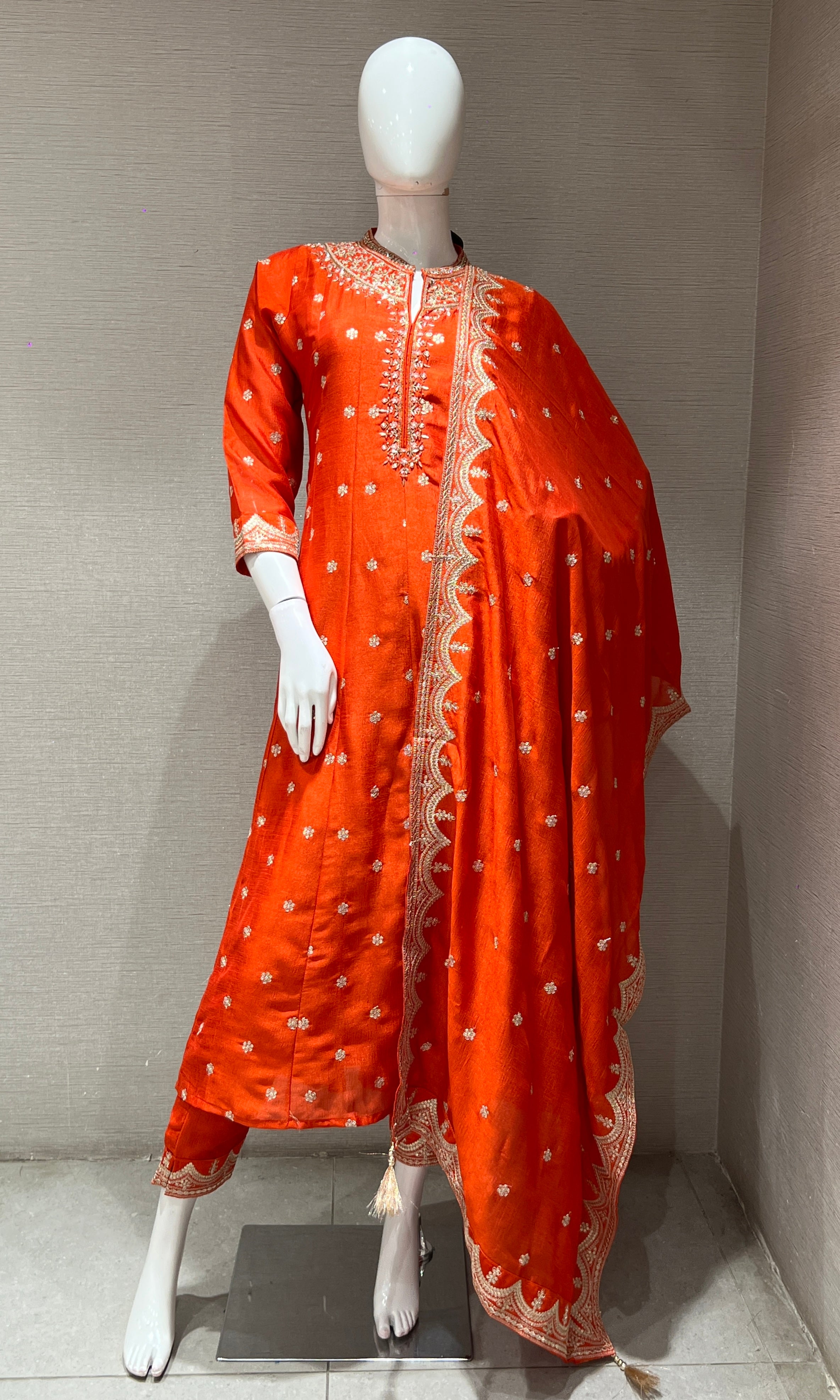 Orange GOLDEN MOTIF EMBROIDERED ANARKALI