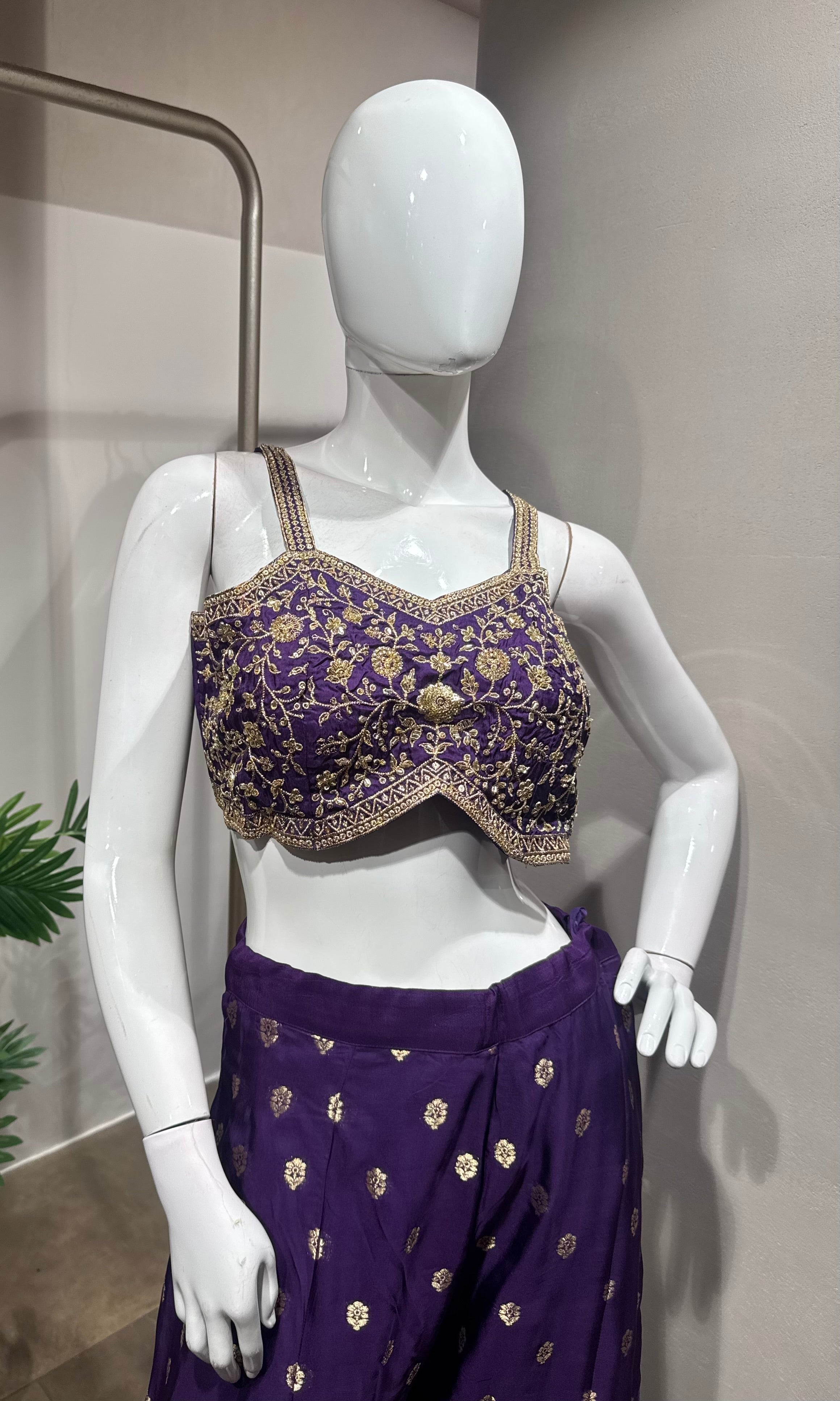 PURPLE Embroidered Cape palazzo Set