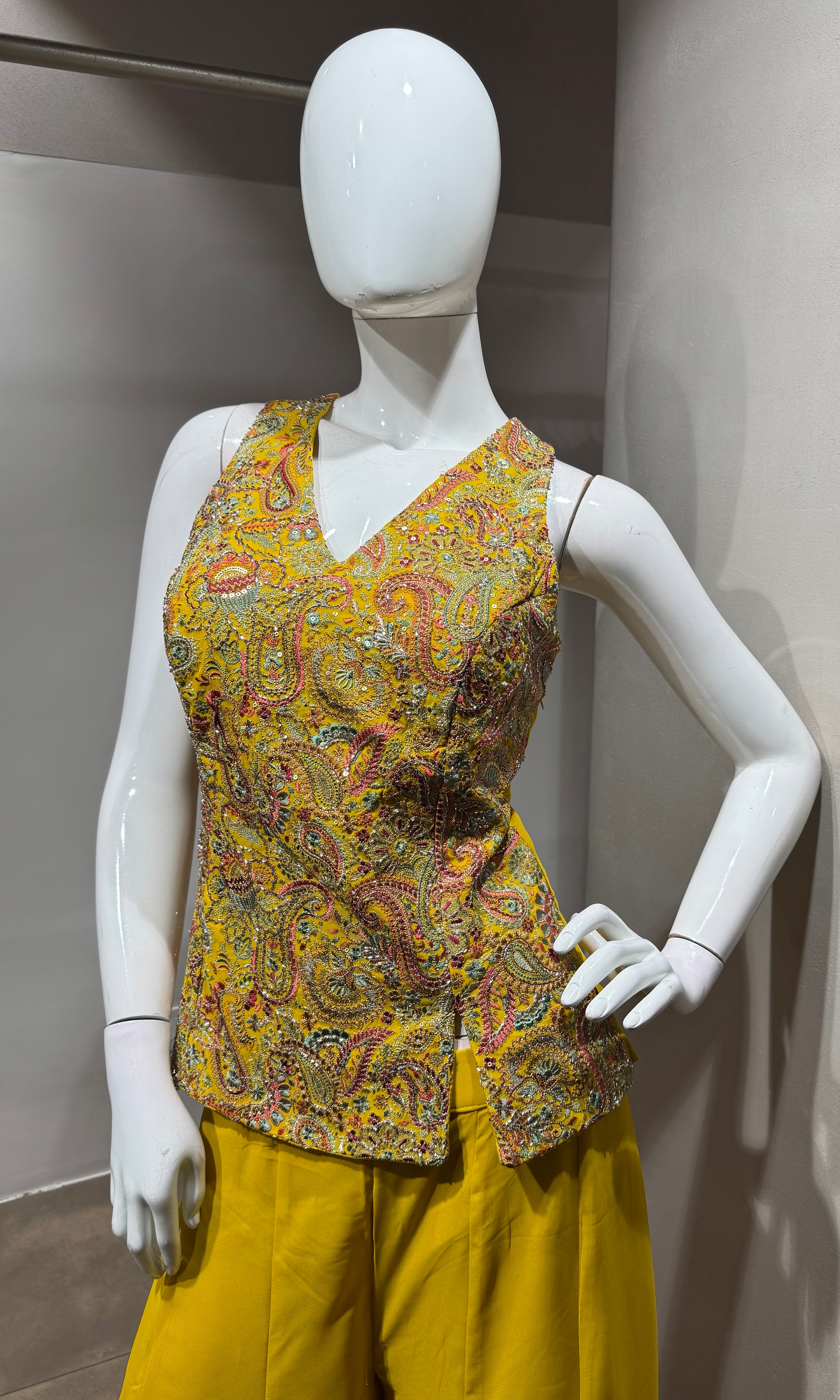 Yellow Chinon Silk Palazzo SET