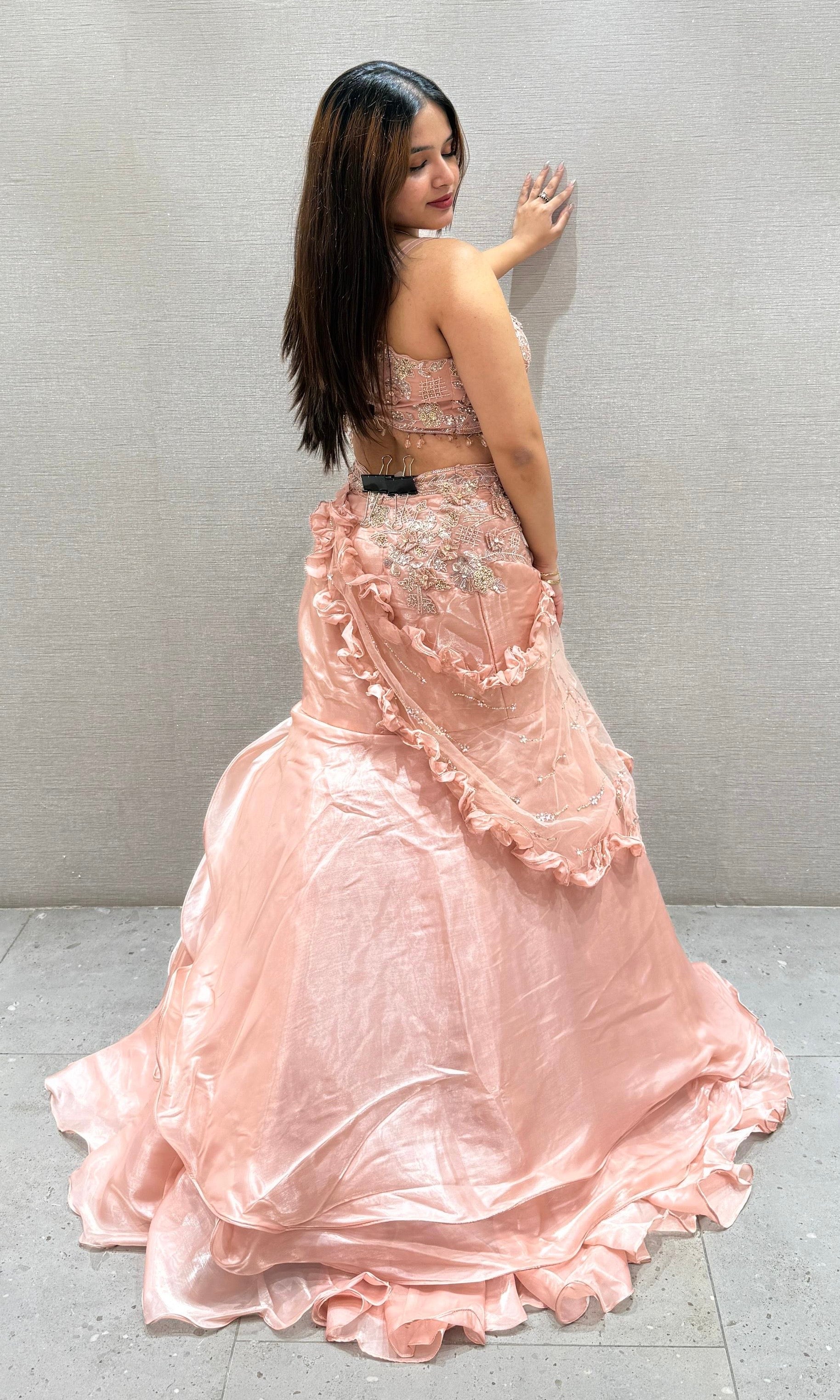 Peach fishcut Lehenga