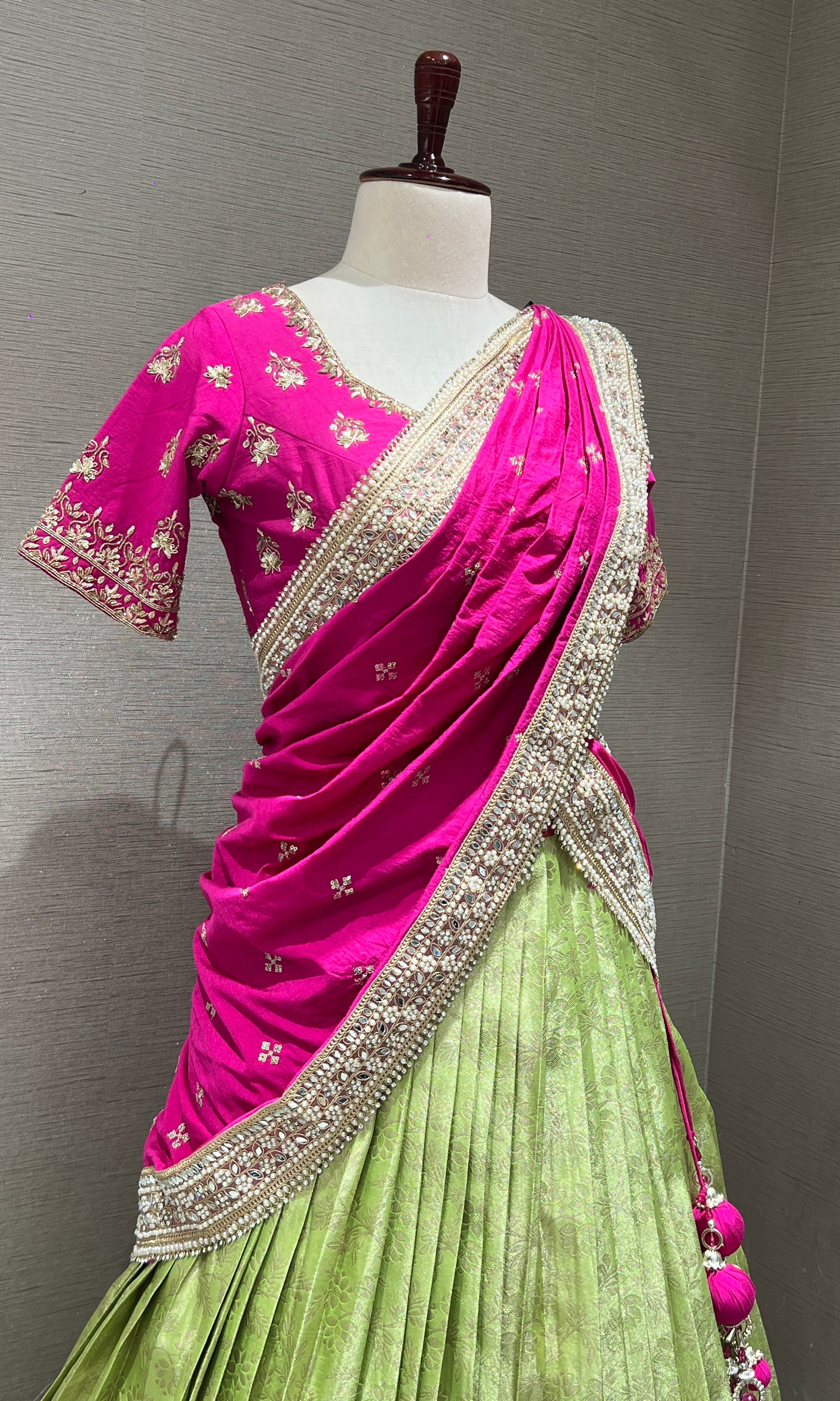 Rani pink pattu Lehenga