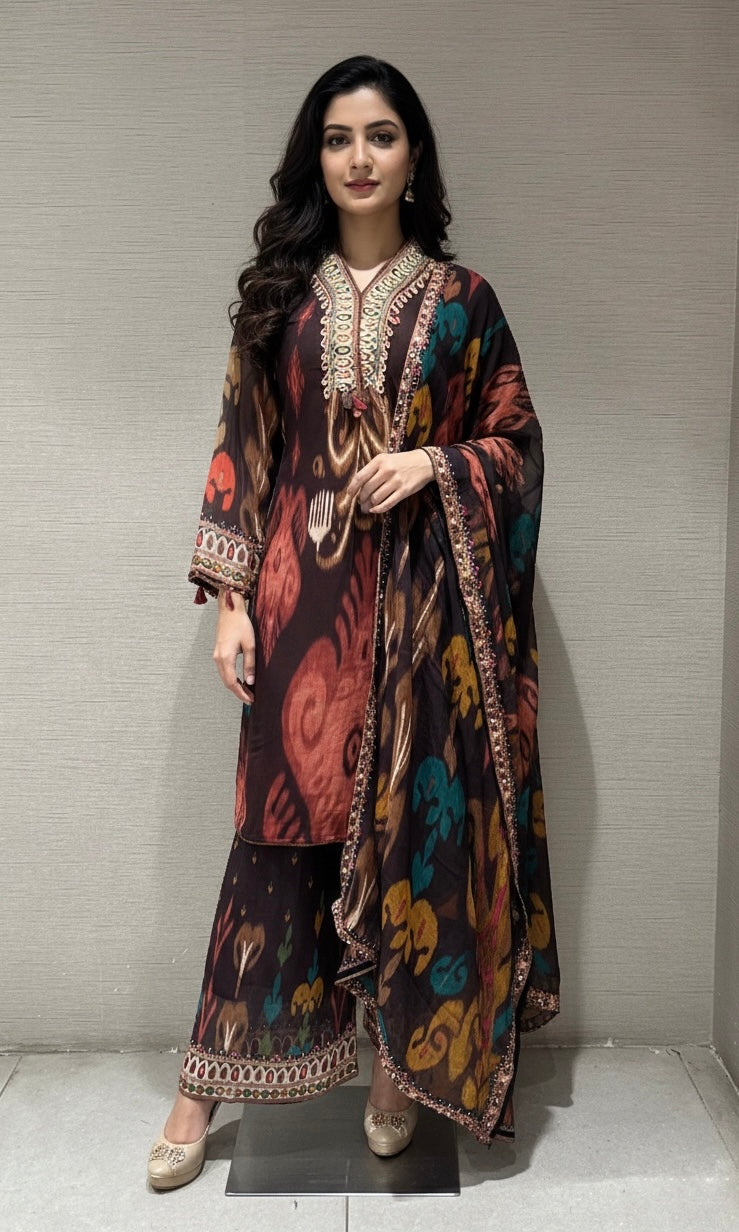 Brown kurta set WITH PALAZZO PANTS