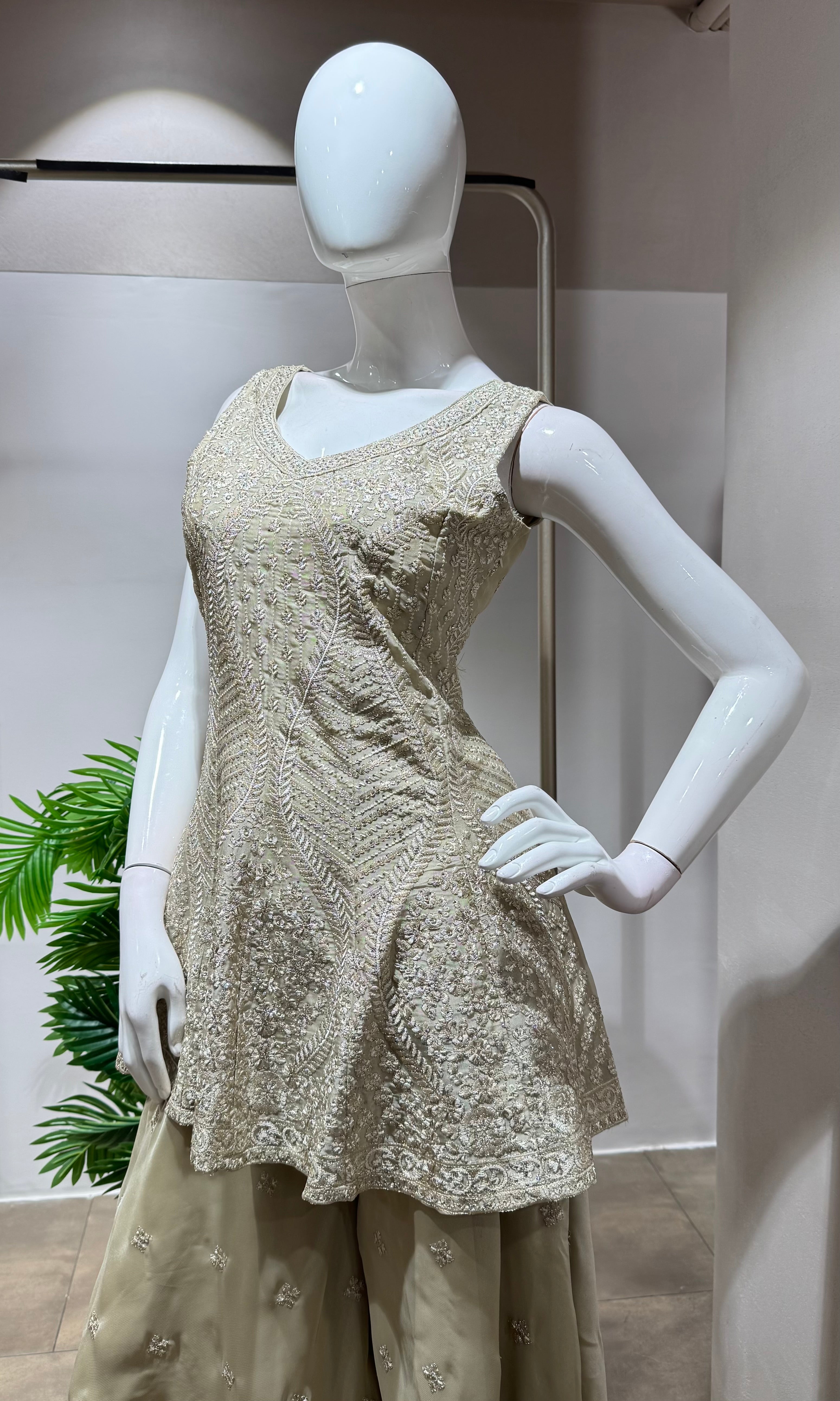 GREY Elegant Embroidery PALAZZO SET