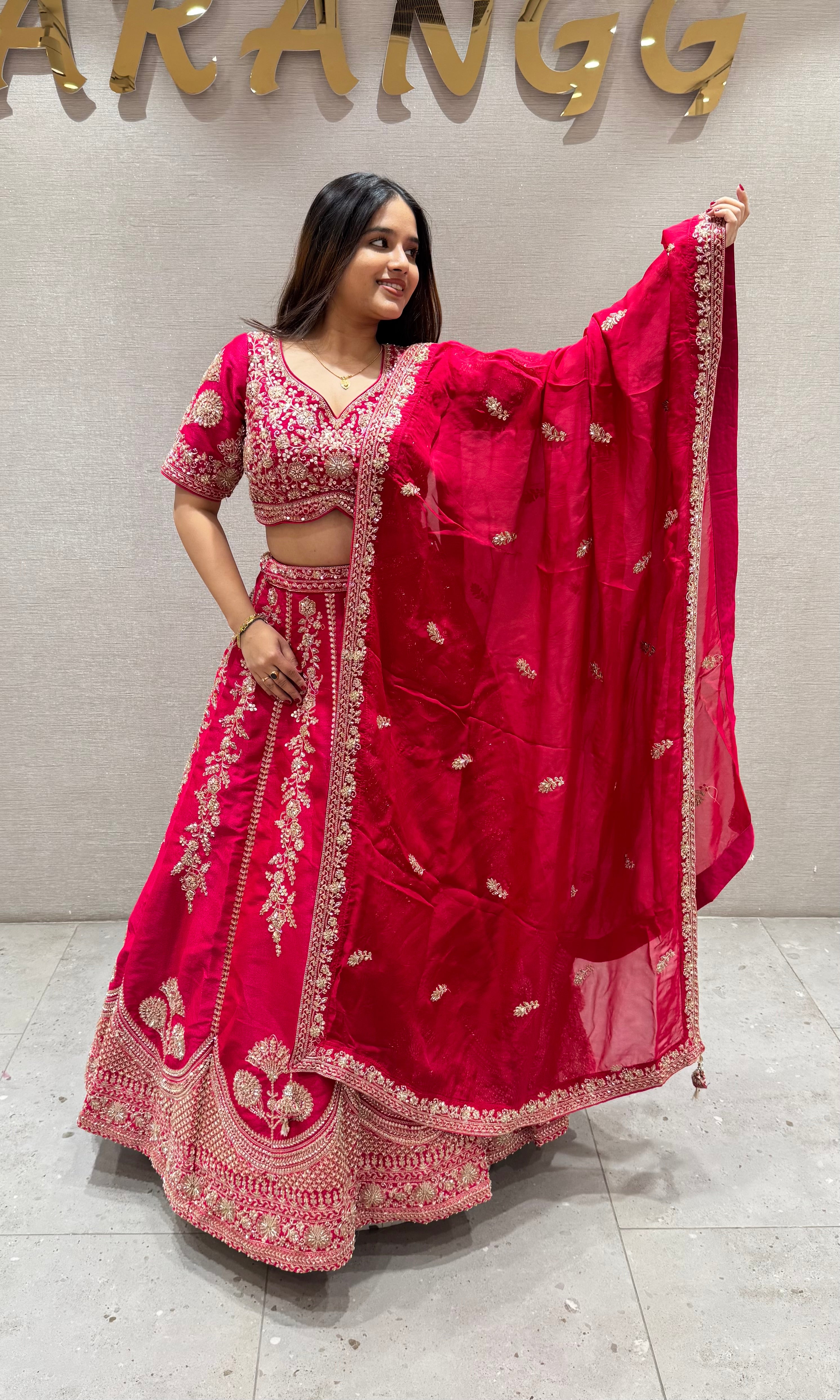 Rani pink FLORAL EMBROIDERED Lehenga