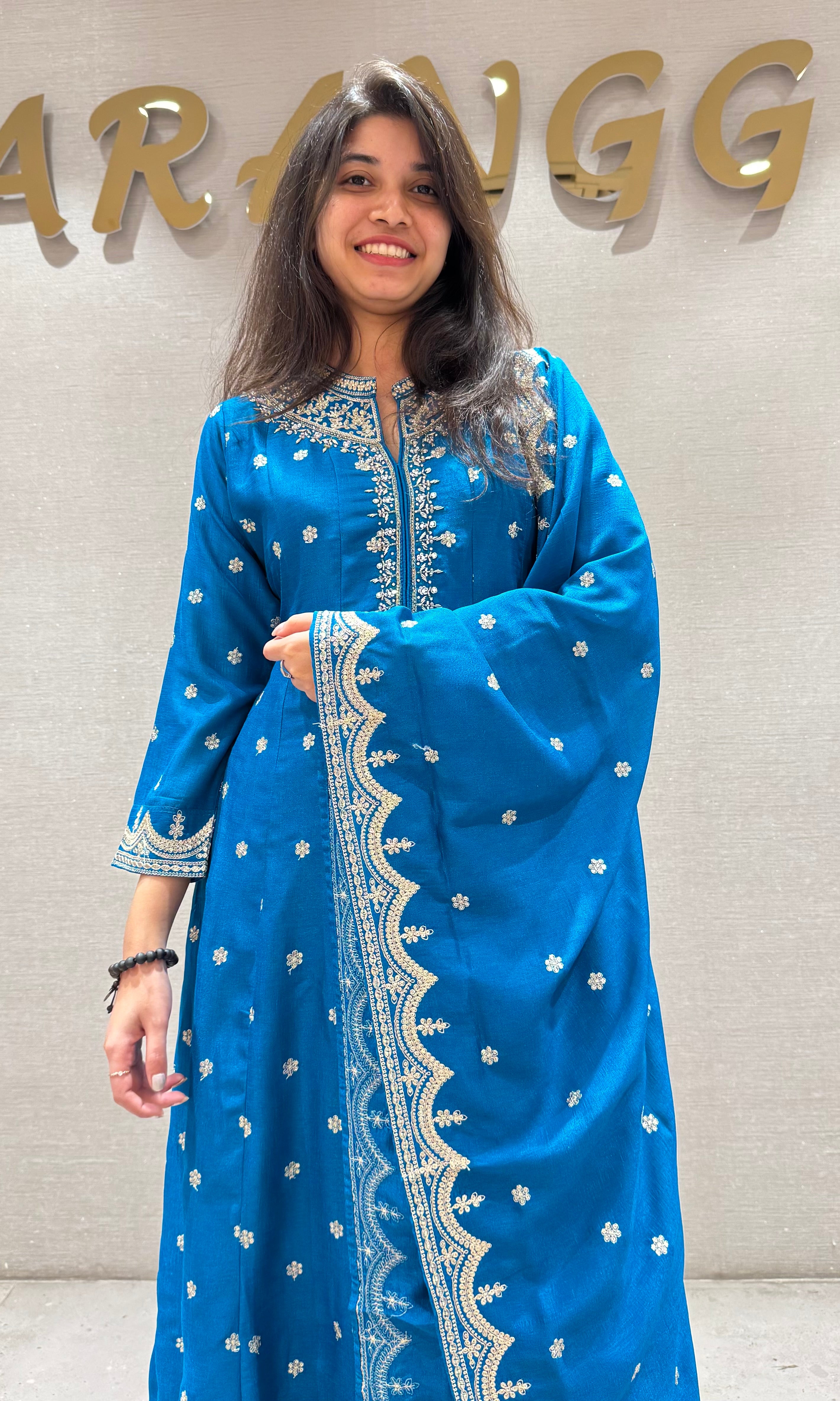 Rama blue EMBROIDERED Anarkali SET