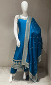 Blue anarkali set with gold embroidery