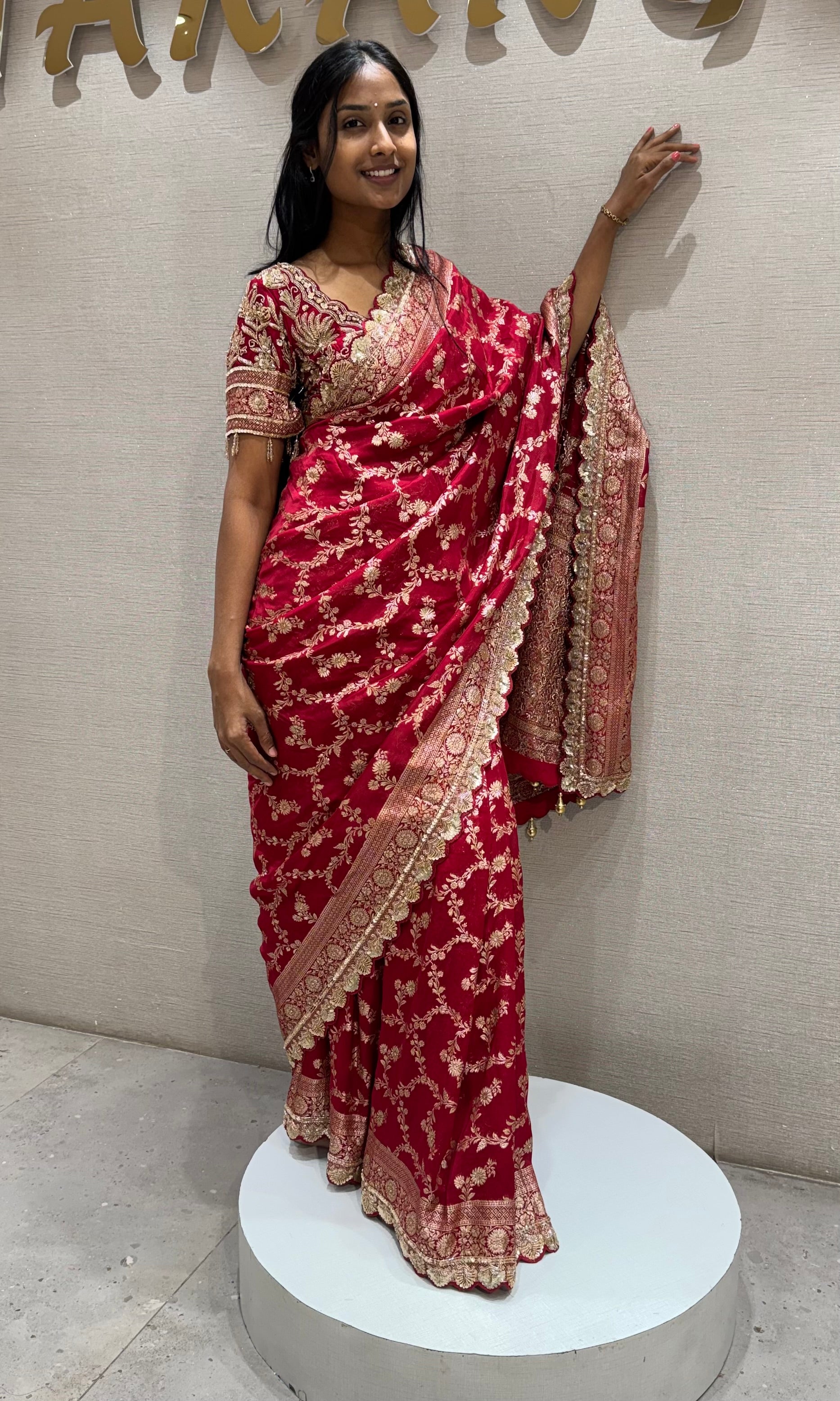 Radiant Red Embroidered Saree with embellished blouse