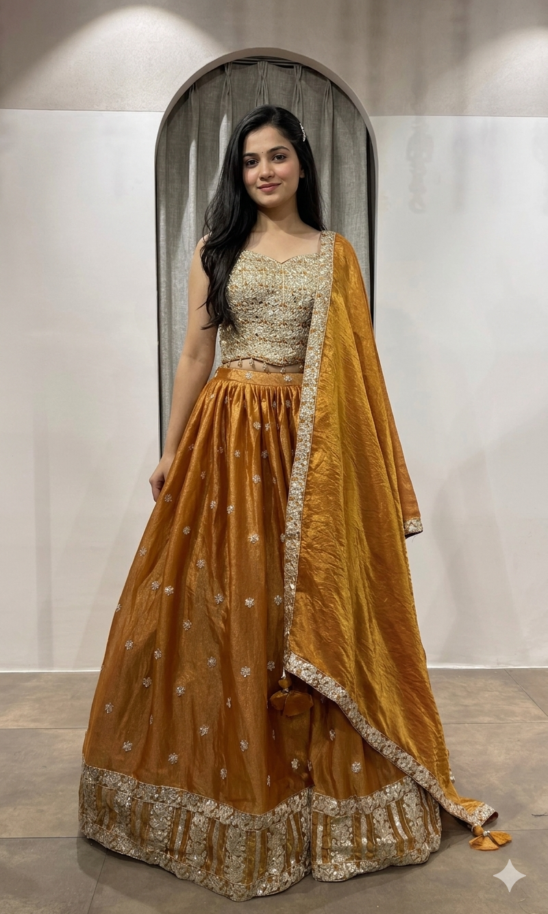 Rust Tissue Silk Elegance lehenga set