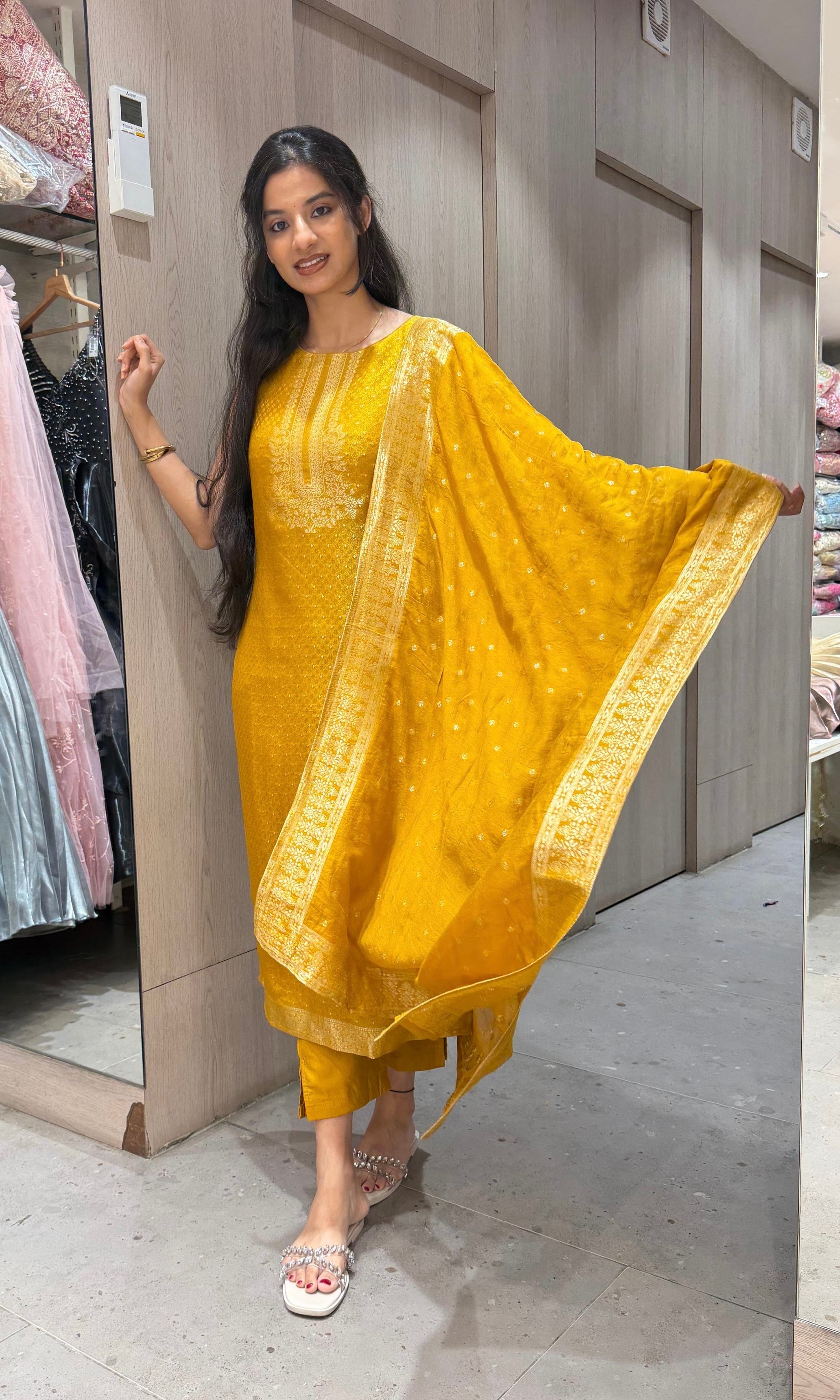 Mustard Yellow banarasi Kurta Set