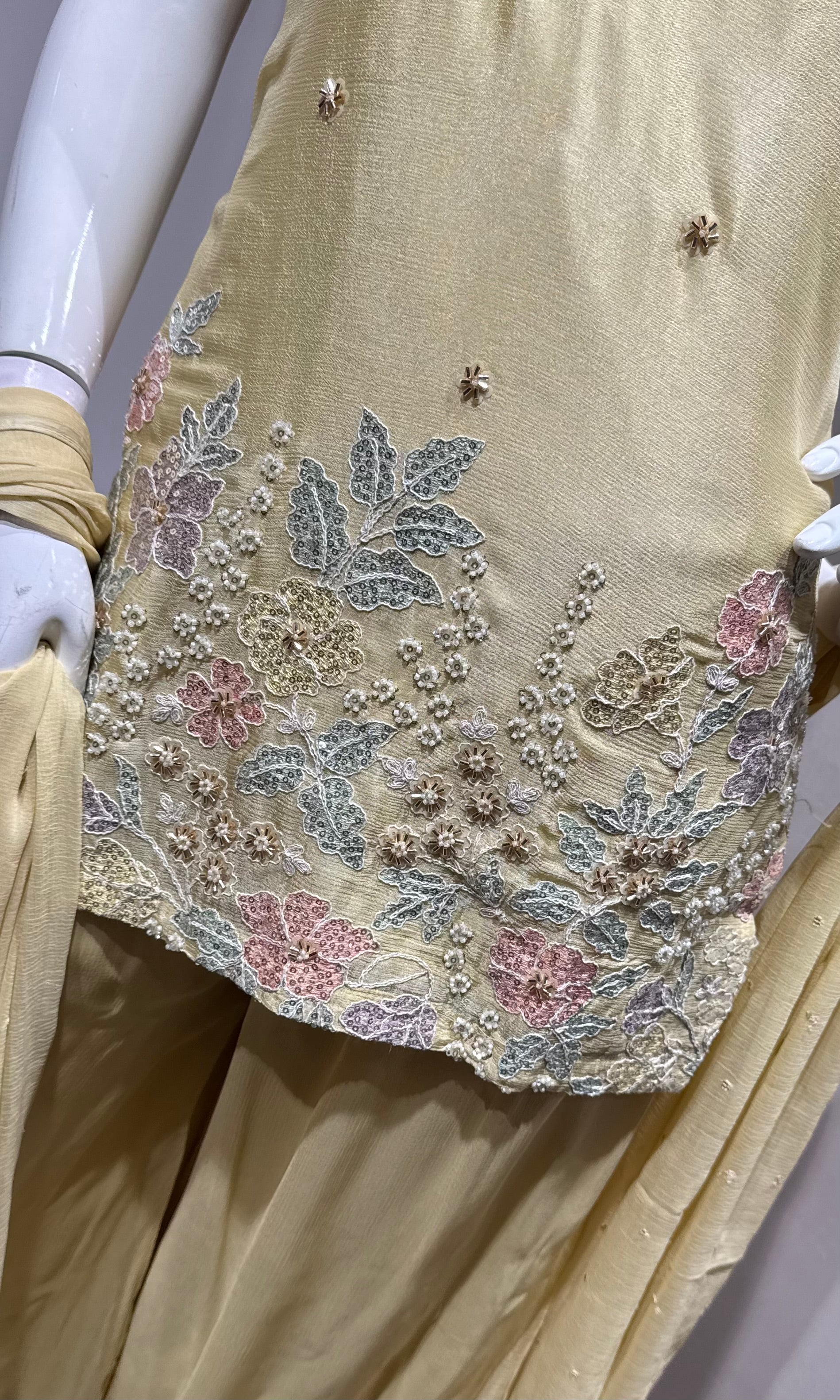 Ivory floral embroidered sharara set