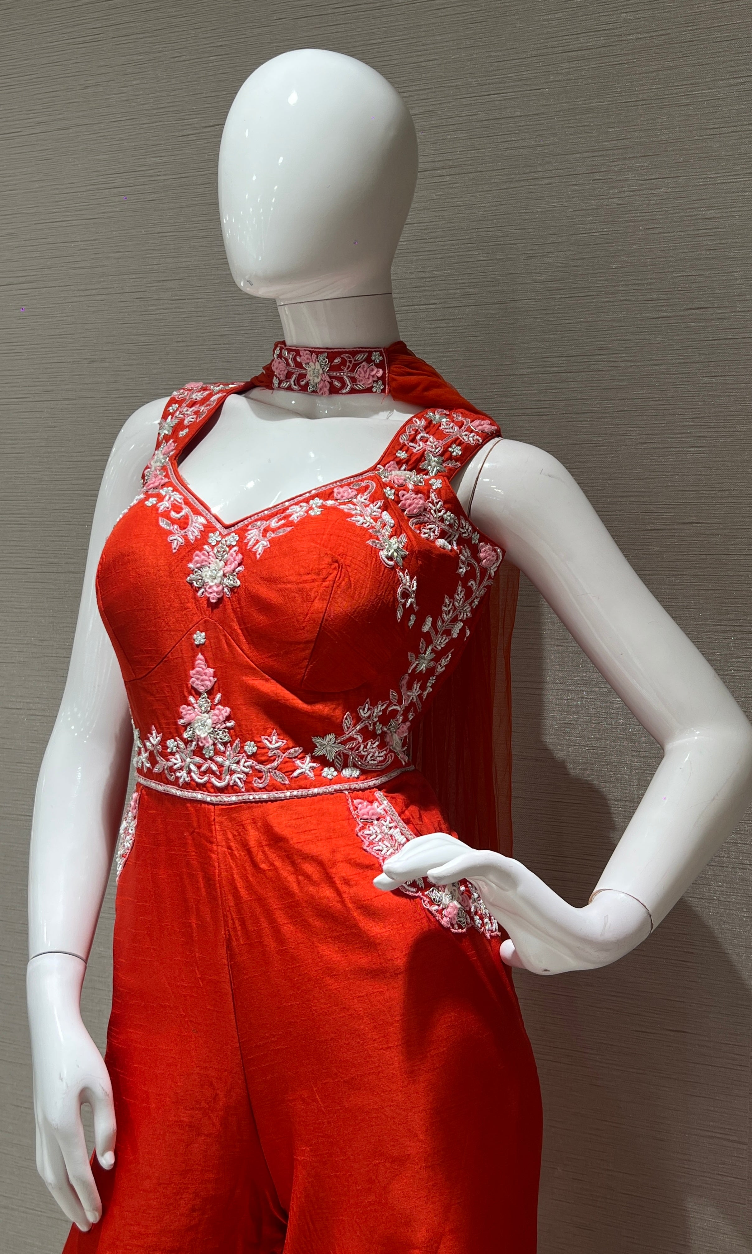 Rust Aura Embroidered Jumpsuit