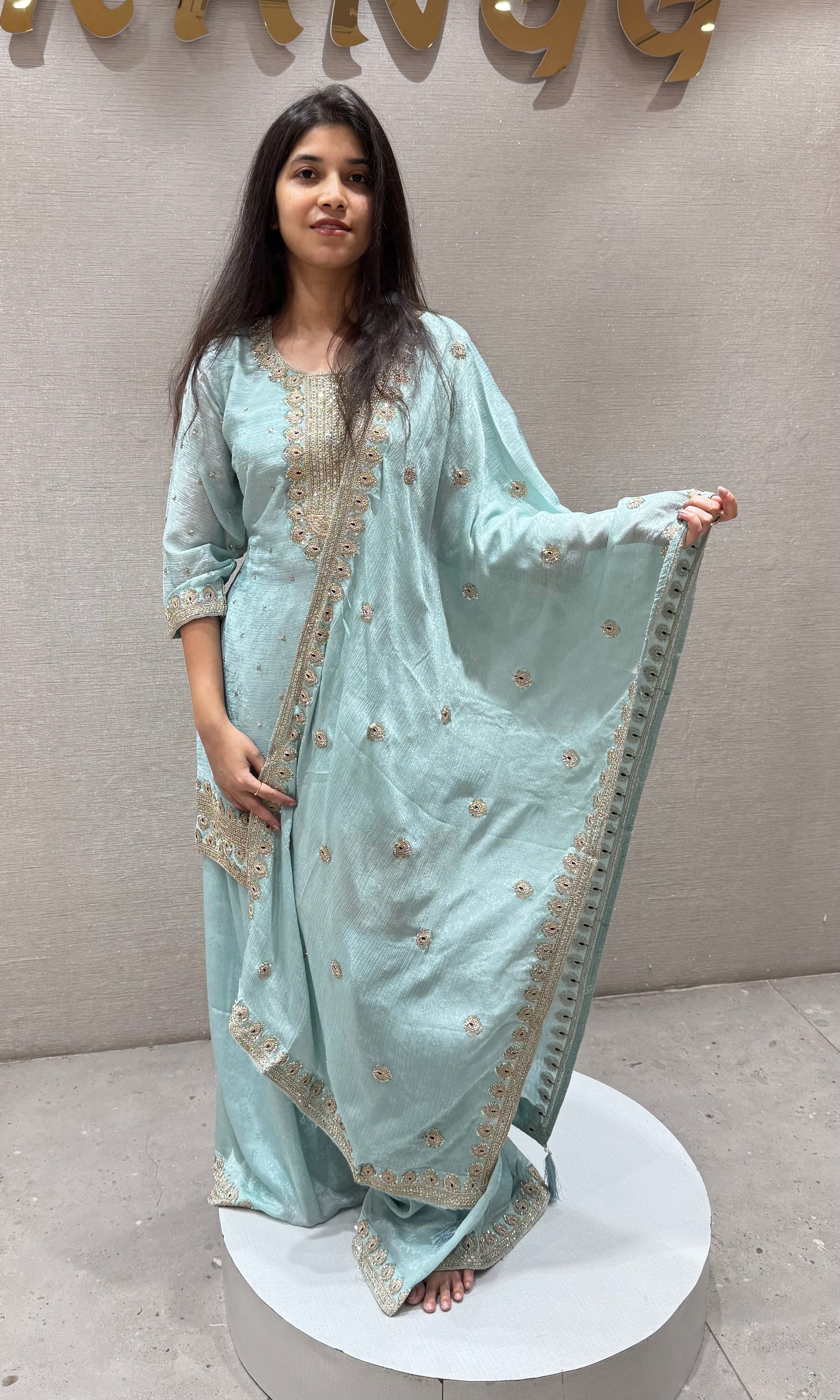 Sea blue GOLDEN EMBROIDERED Sharara SET