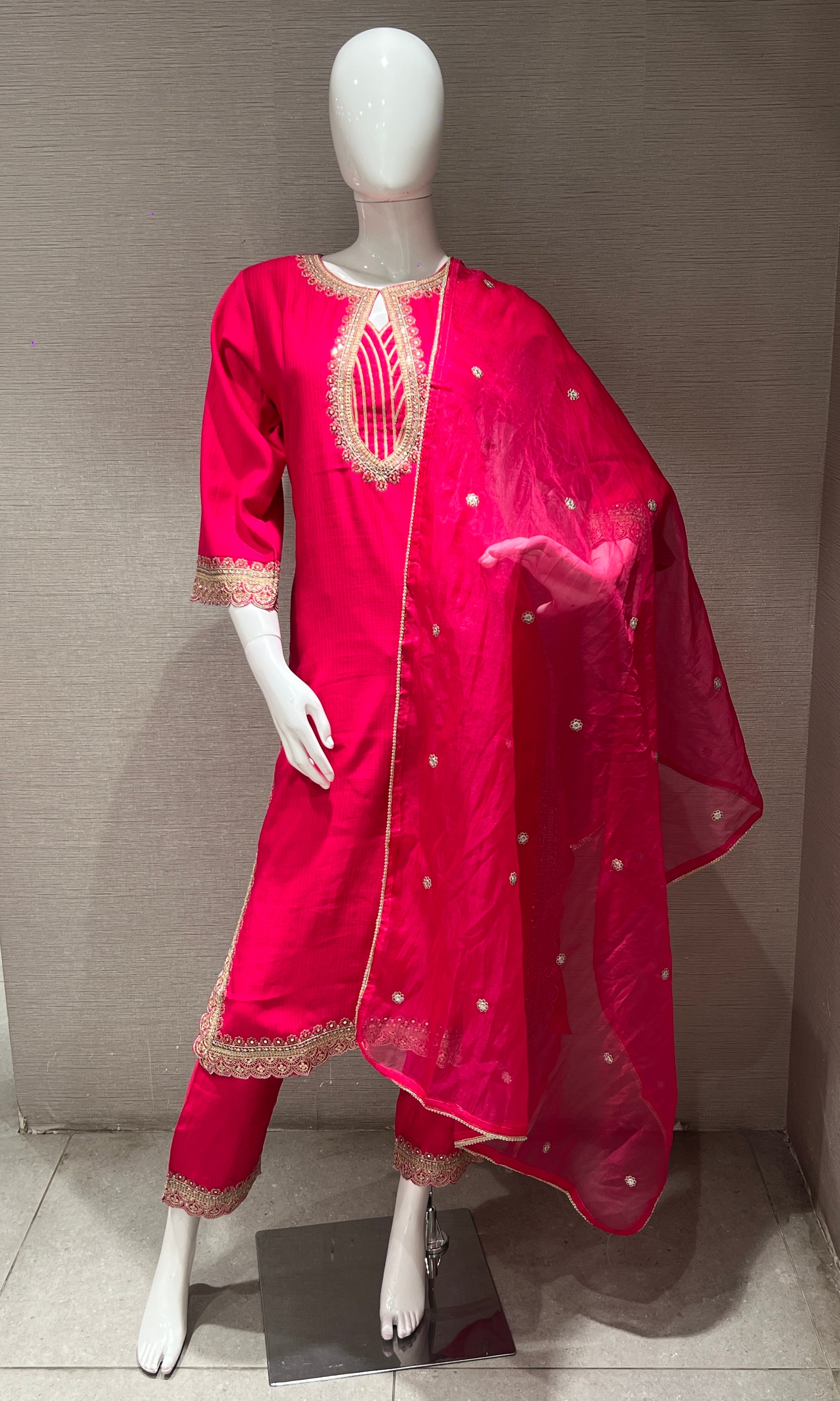 Rani pink gold embroidery kurta set