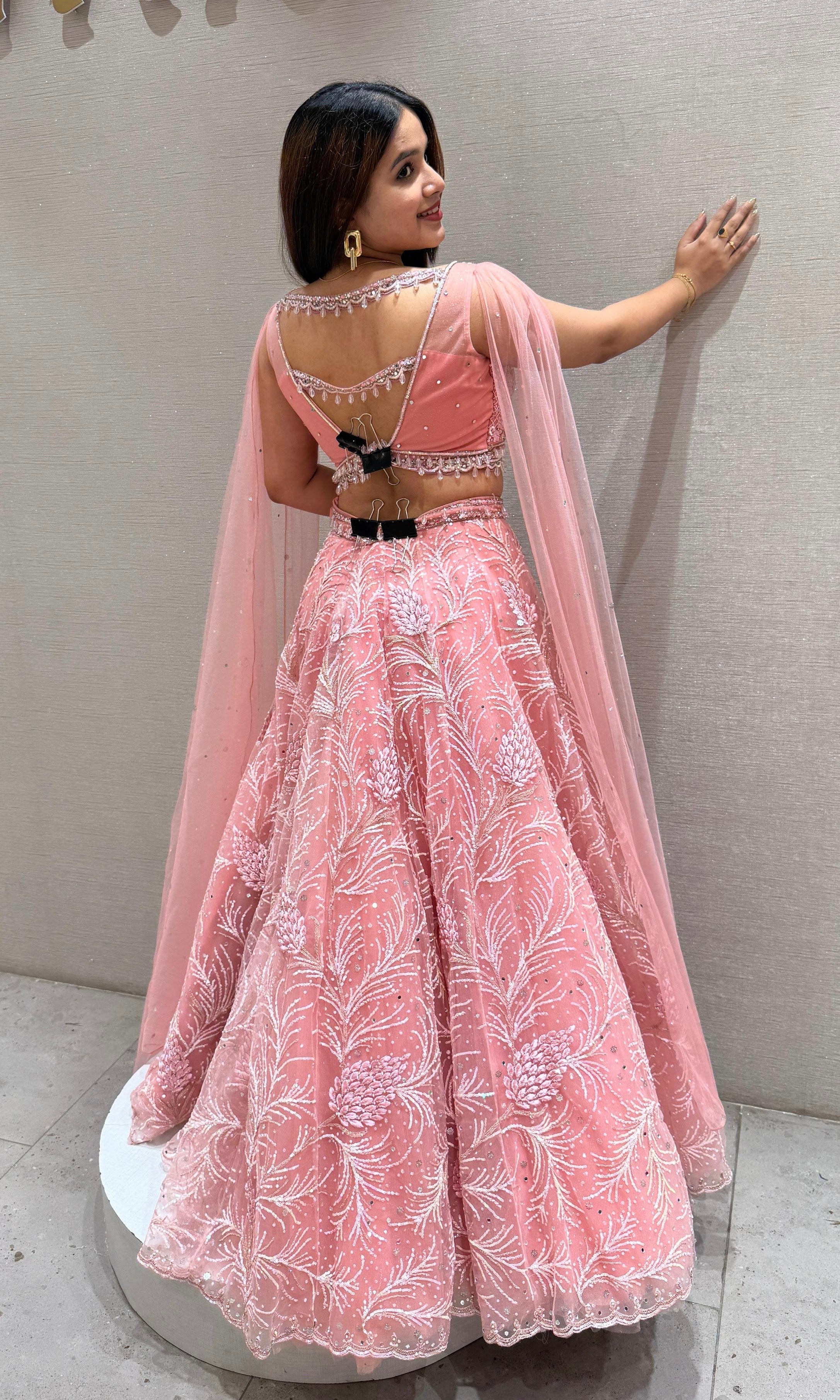 Peach butterflies sleeves Lehenga