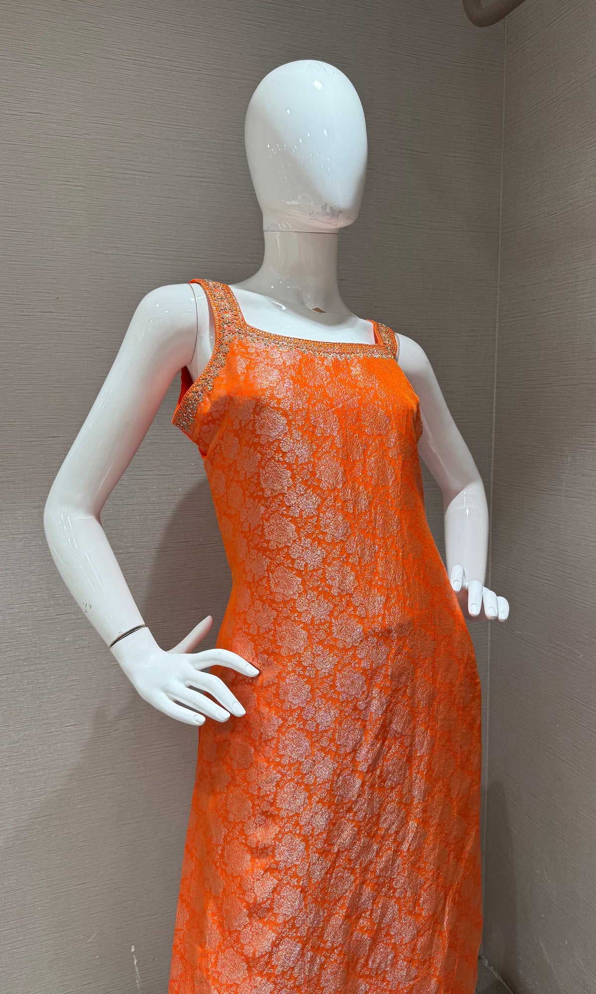 Orange banarasi silk kurta set with dupatta