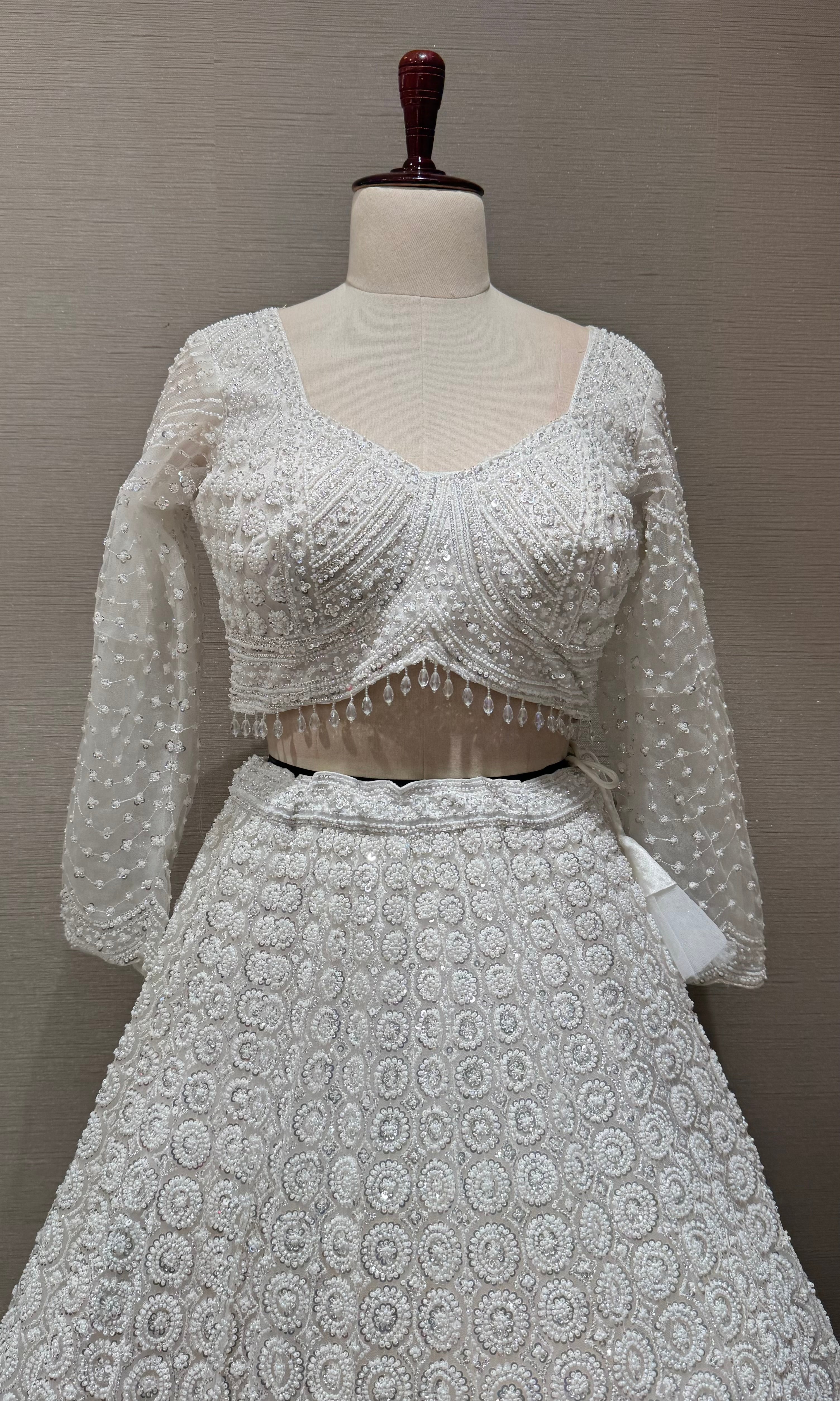 White Sequins and Beads Heavy Embroidered Lehenga