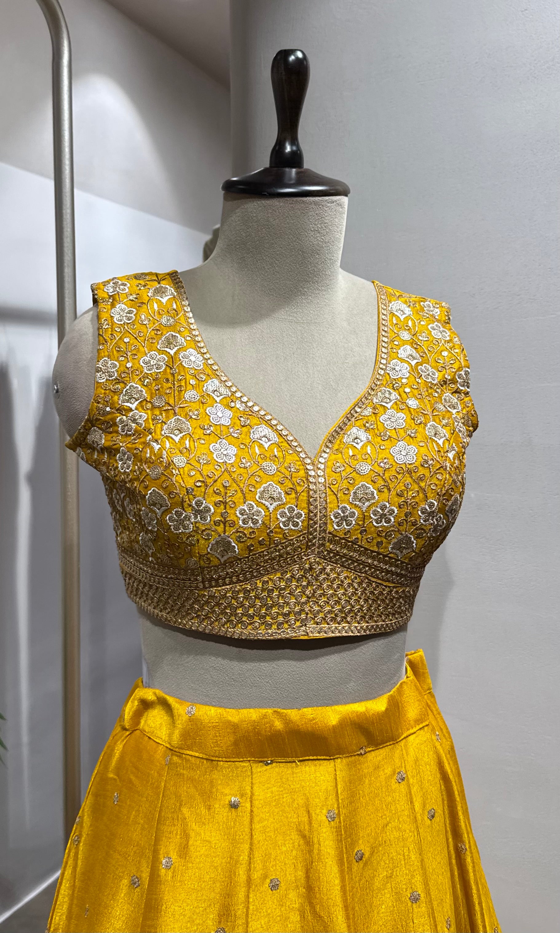 Yellow golden ethnic lehenga set