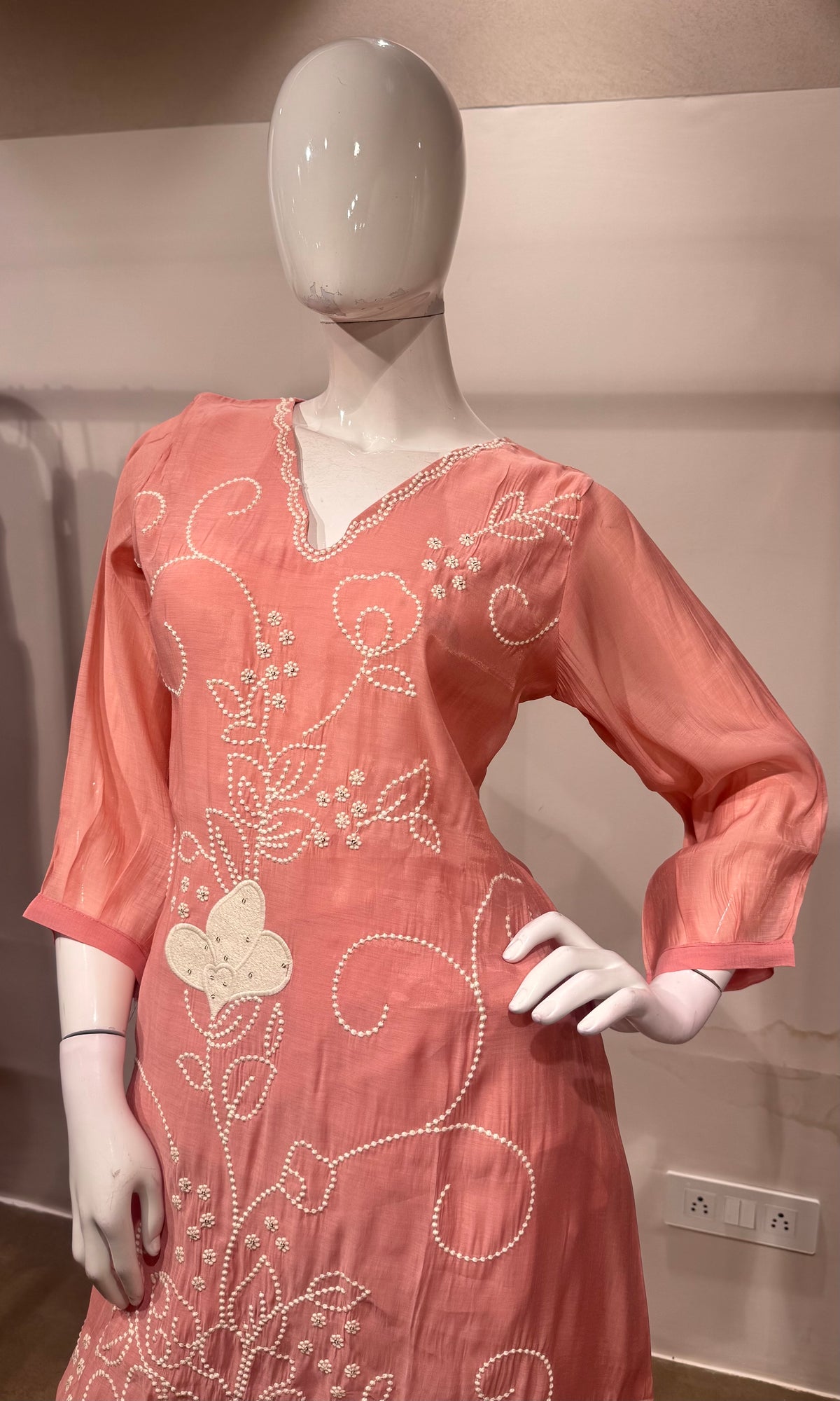 Baby Pink Cotton silk Floral Kurta set with dupatta