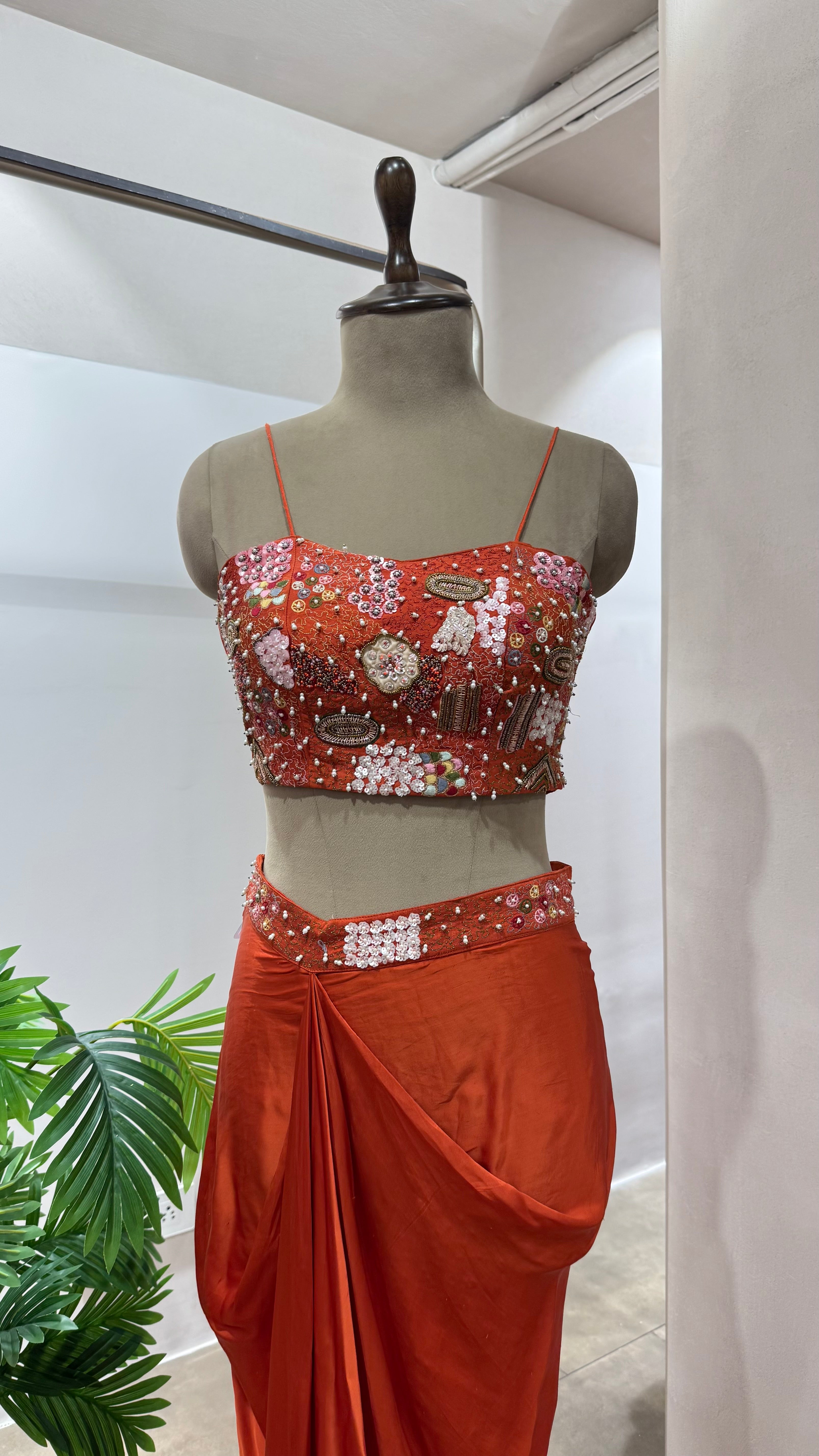 Rust FLORAL BLOUSE WITH SKIRT AND CAPE