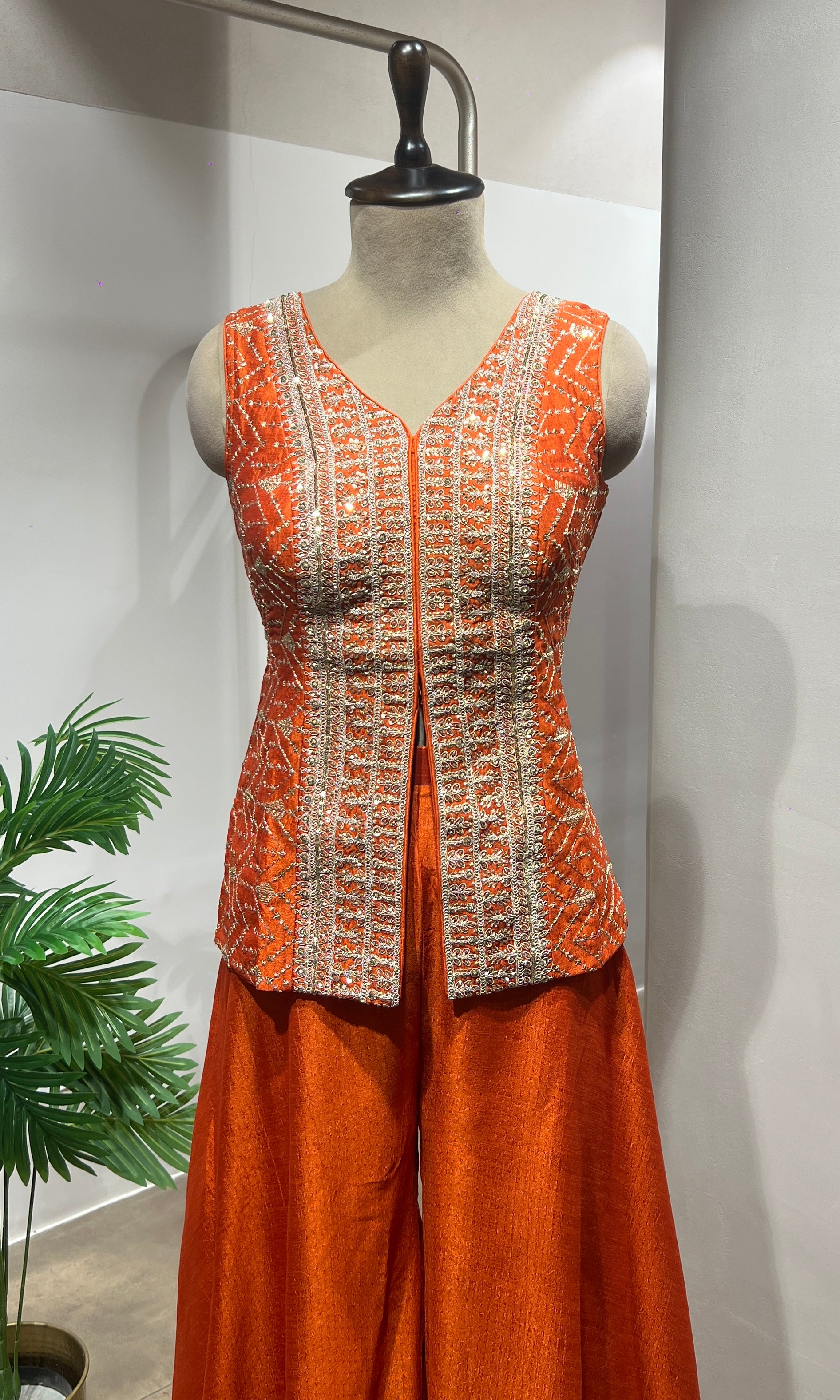 Rust Embroidered Silk Palazzo set