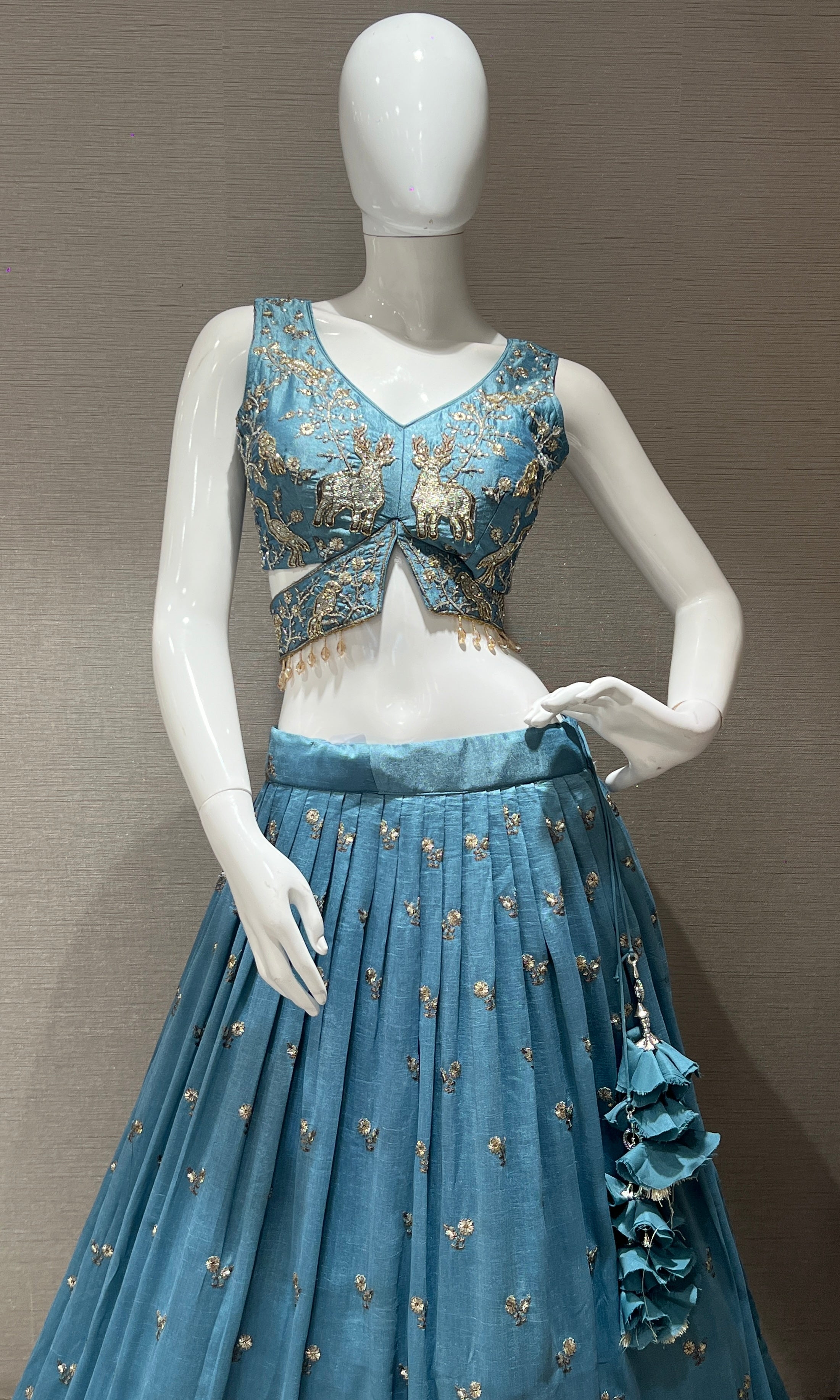 Light Blue Embroidered Lehenga