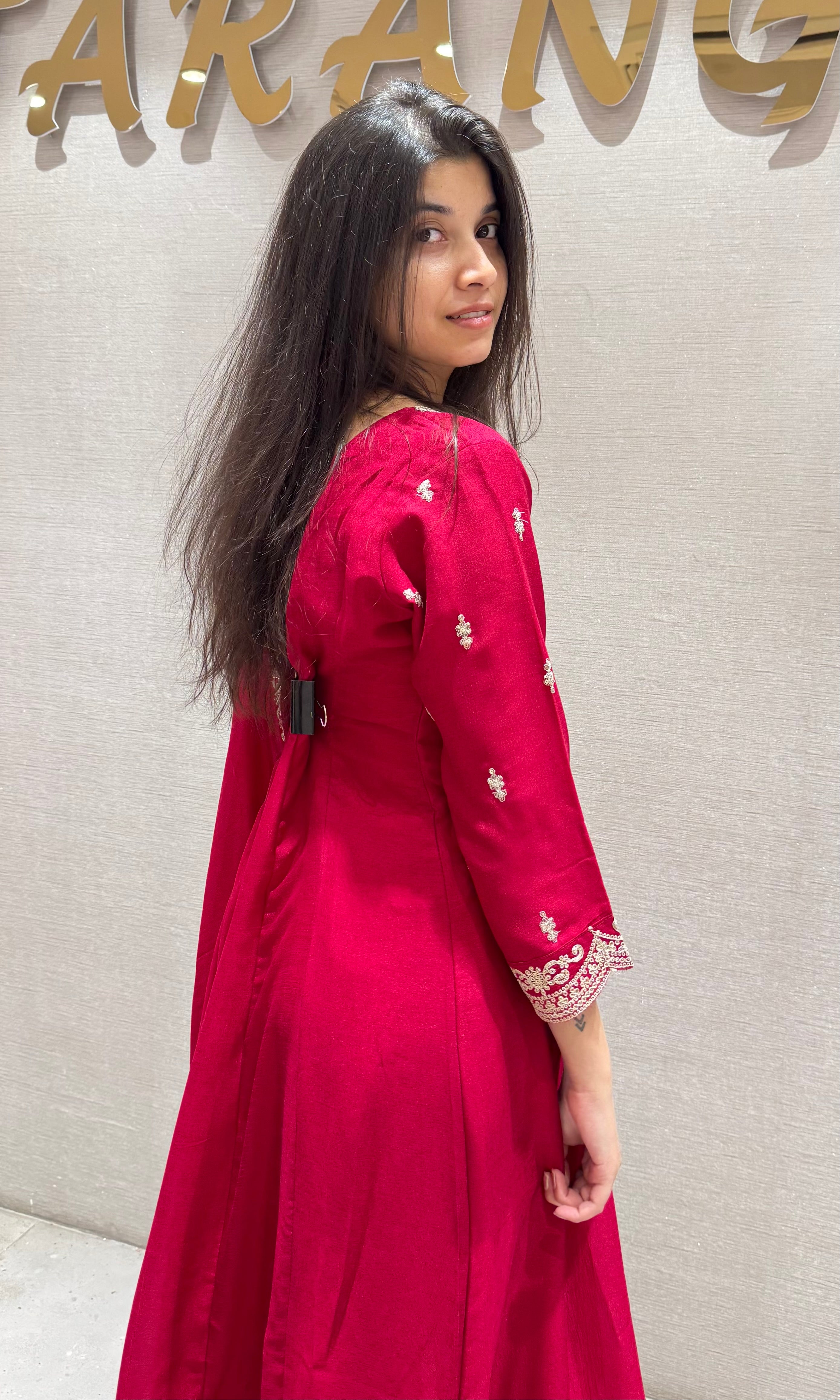 RANI PINK Embroidered Silk ANARKALI Set