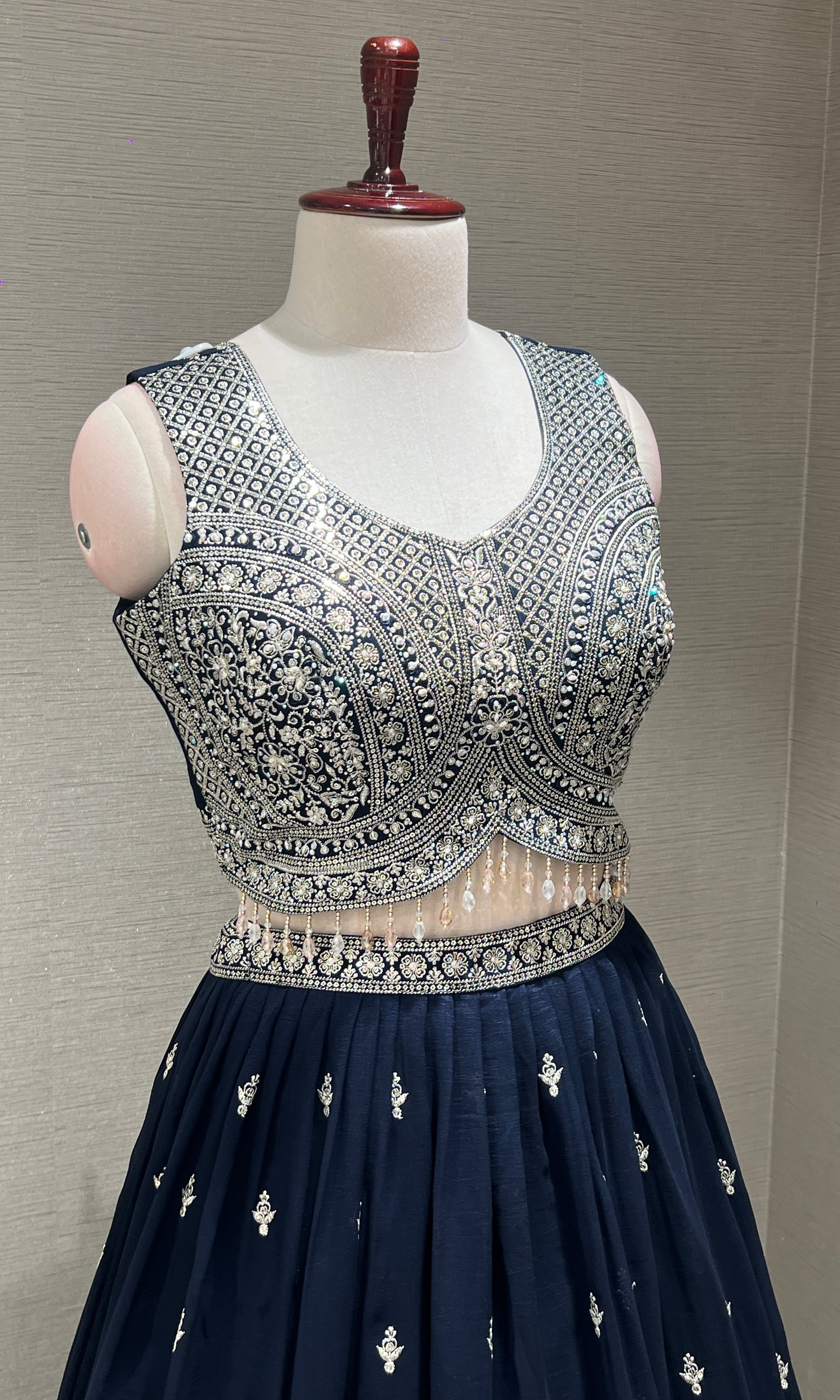 Navy Blue Heavy Mirror Embroidered Lehenga