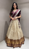 Brown and gold banarasi pattu lehenga with embroidered blouse